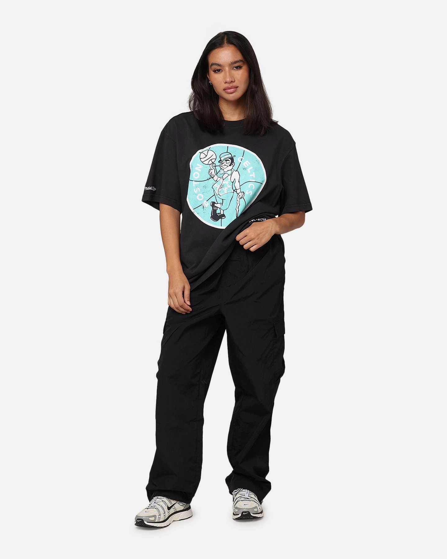 Street Trend Look Comfortable and Chic Mitchell & Ness Boston Celtics Ice Blue Logo T-Shirt Faded Black