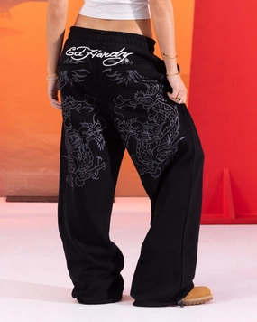 MultiPocket Recycled fibers Ed Hardy Dragon Trackpants Black