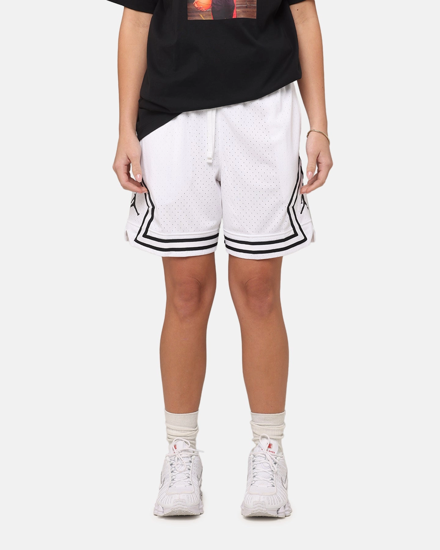 Jordan Dri-FIT Sport Diamond Shorts White/Black/Black Basketball shorts Layered Hem Detail