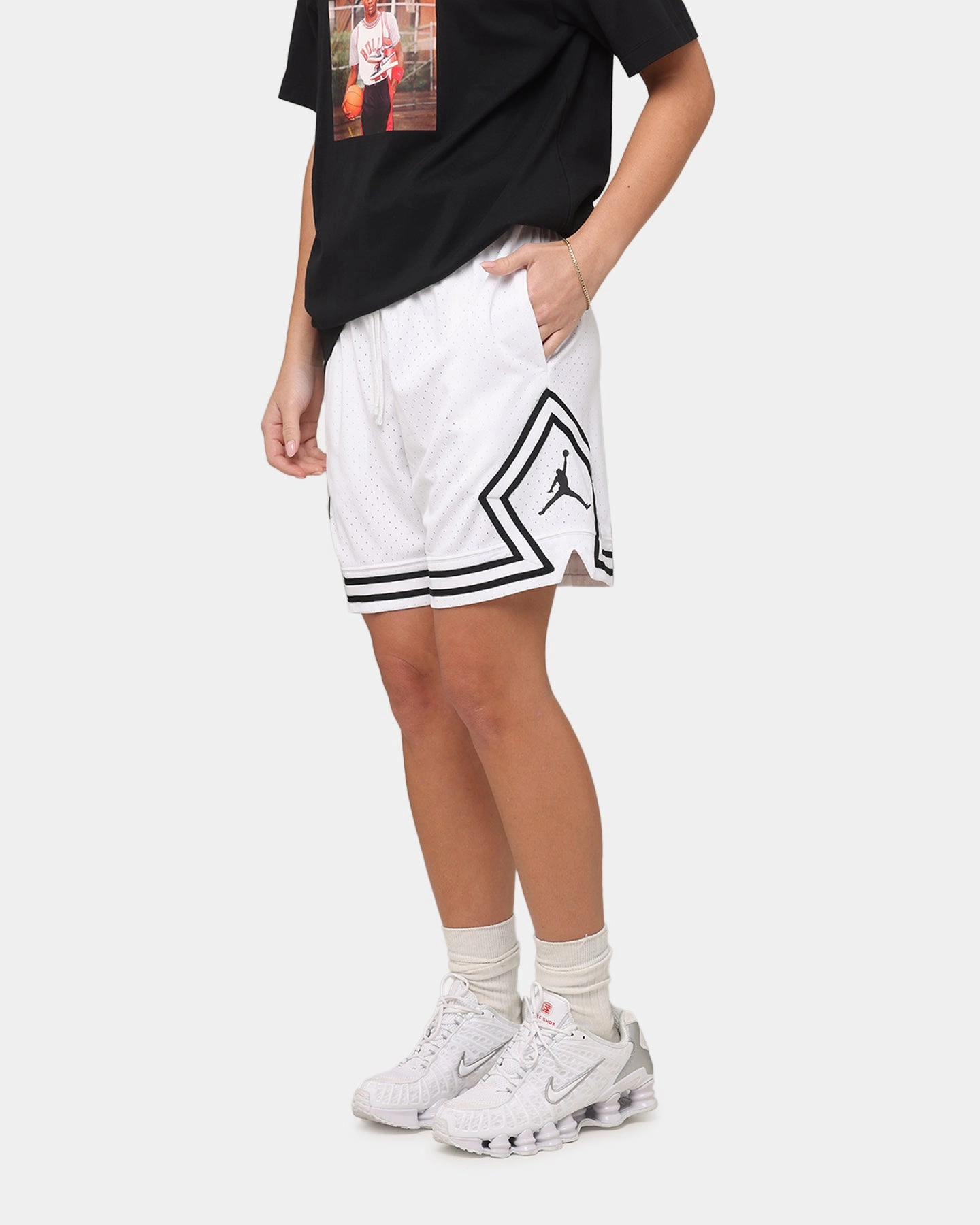 Jordan Dri-FIT Sport Diamond Shorts White/Black/Black Leather shorts