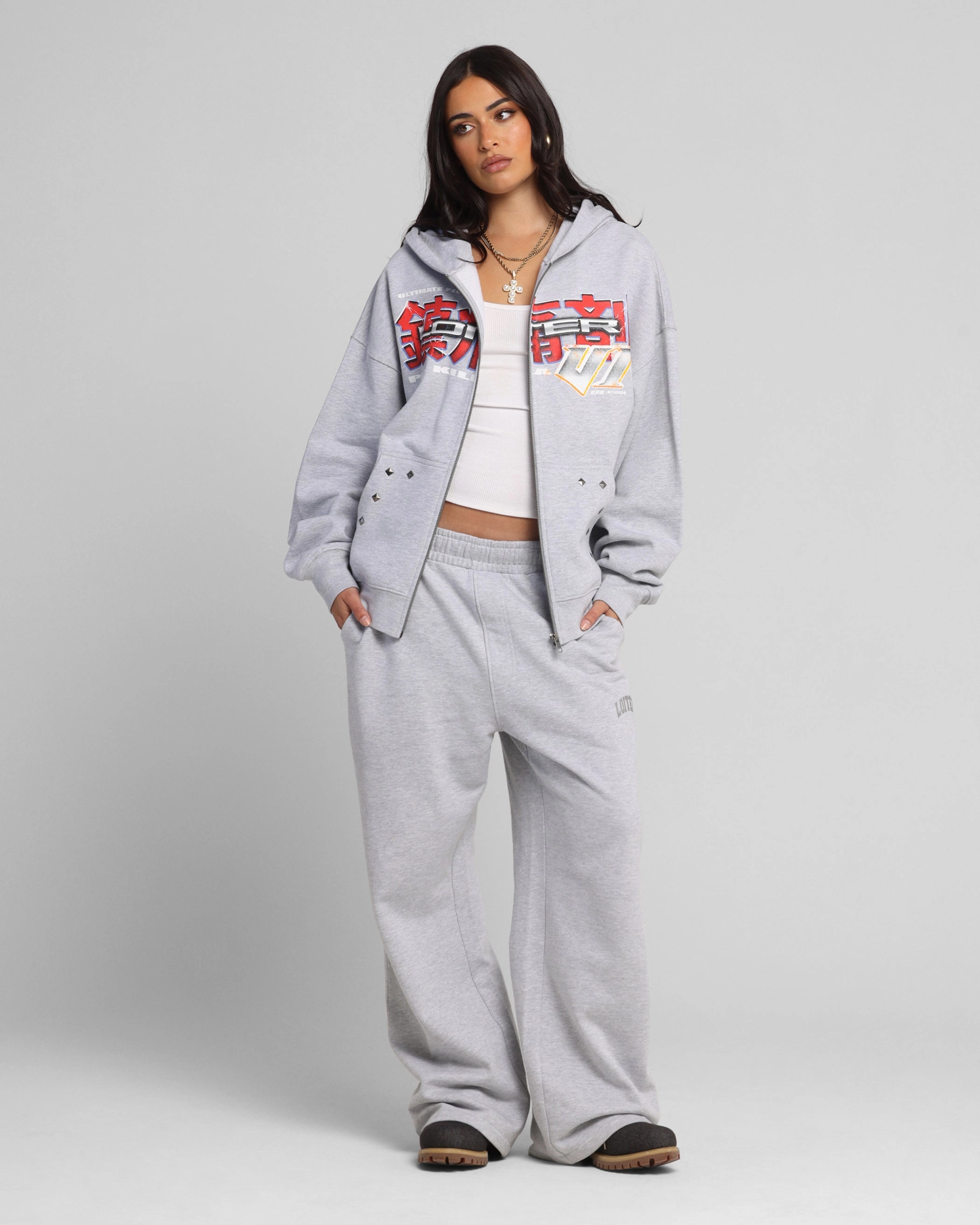 Loiter Fighter Zip Hoodie Grey Lightweight Layer