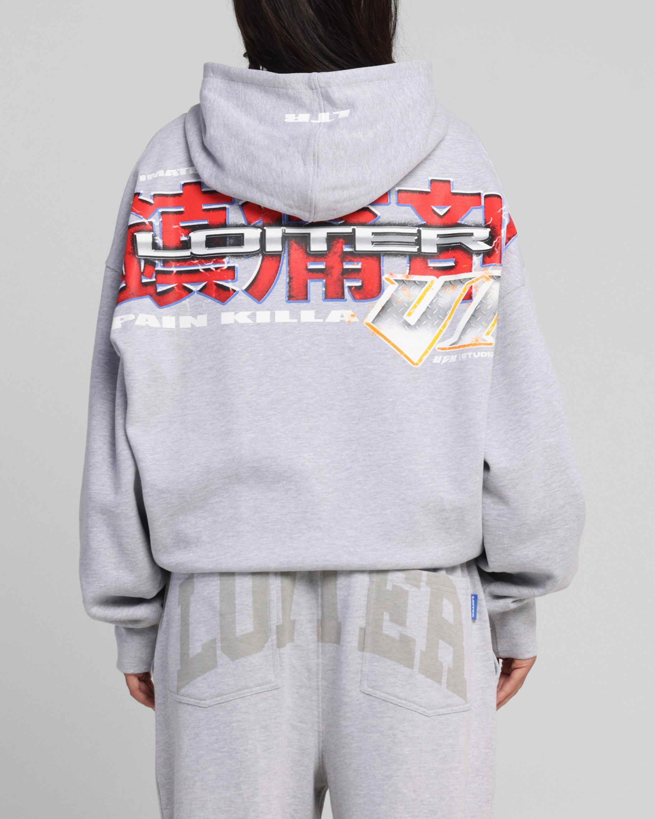 Low Profile Hood Loiter Fighter Zip Hoodie Grey