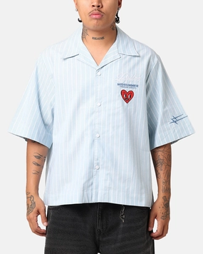 Loiter Studio Cropped Button Up Shirt Light Blue Backpacking Trip Tailored Cut