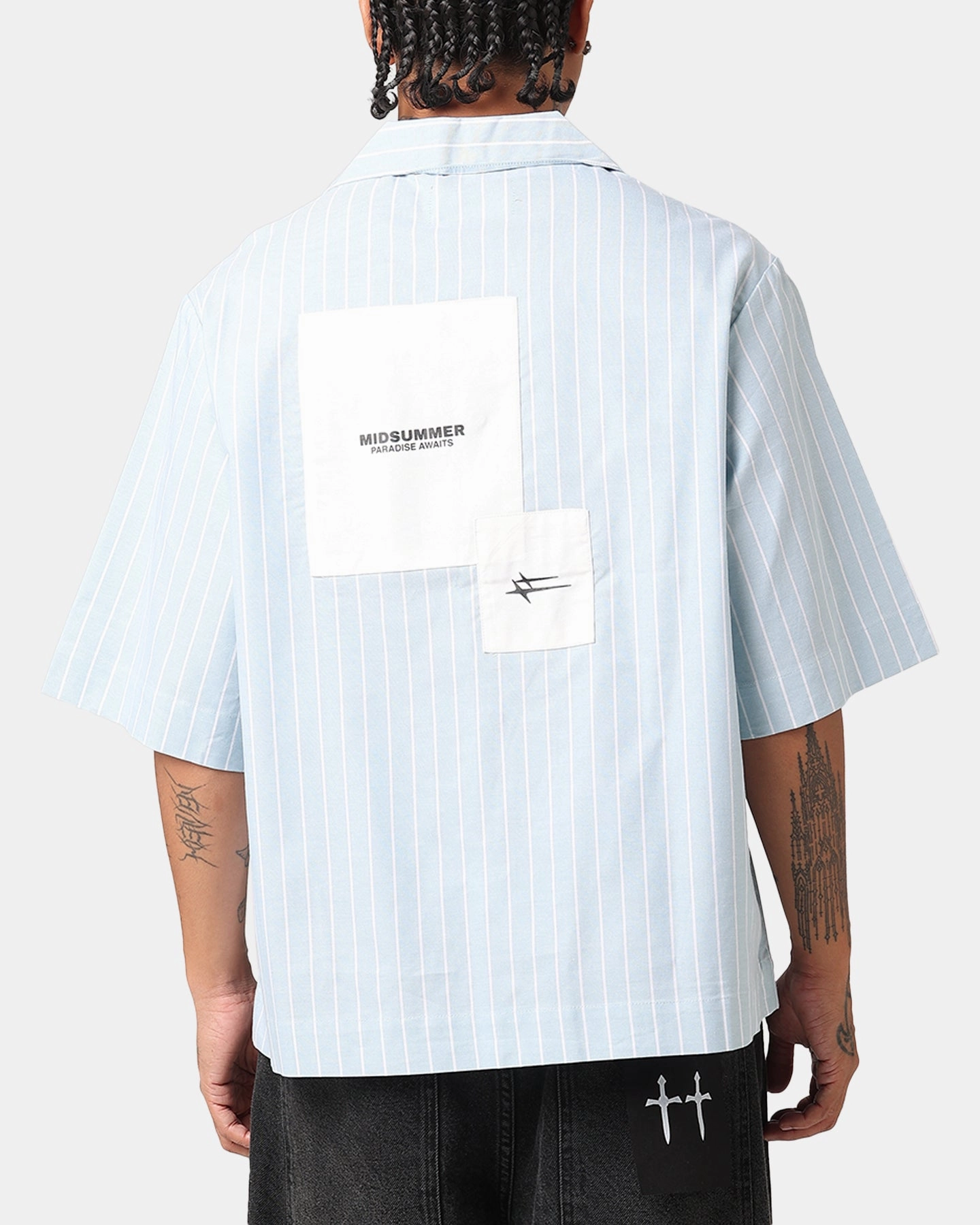 Reinforced Hems Odorless Binding Tape Loiter Studio Cropped Button Up Shirt Light Blue