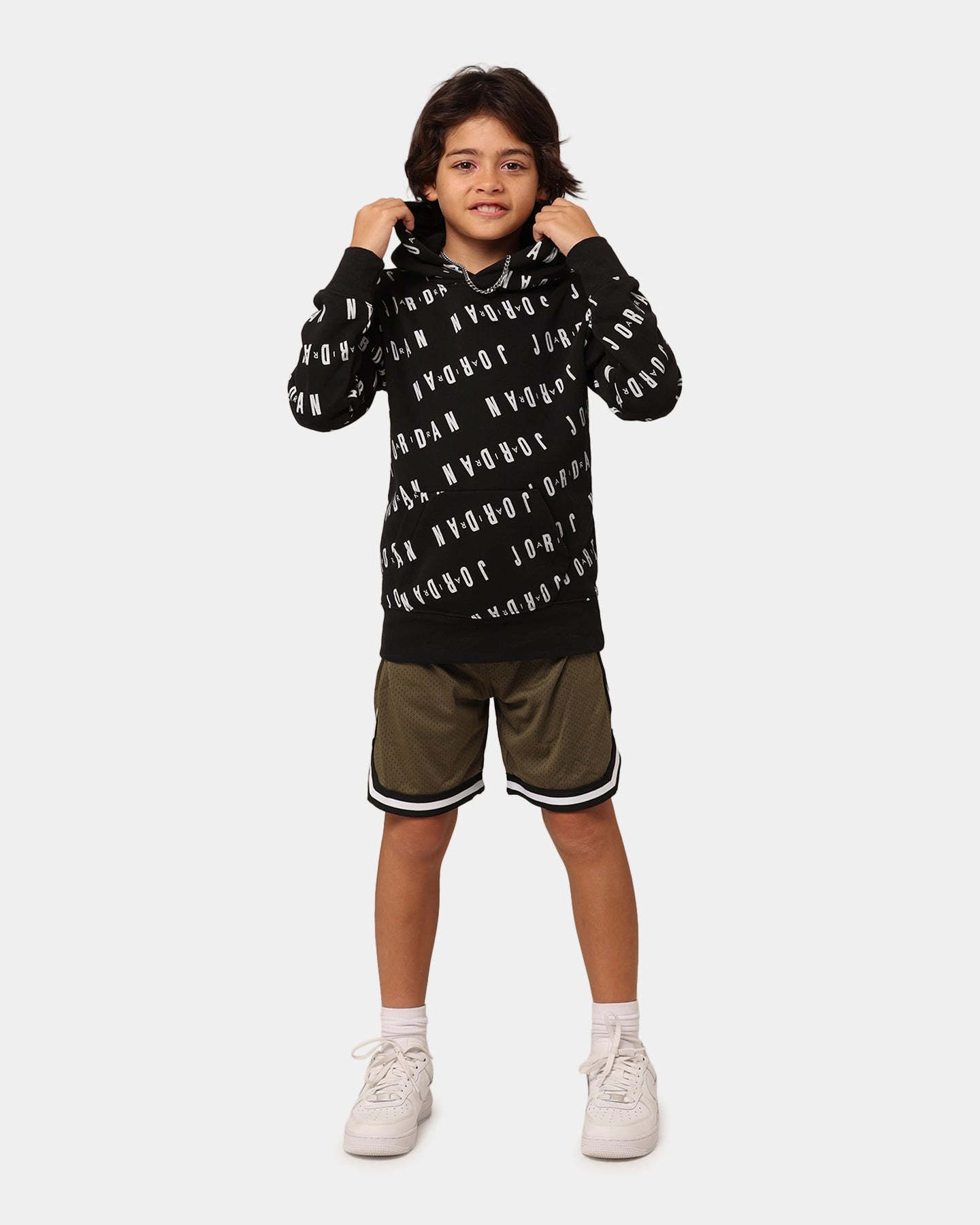 Jordan Kids' Essential AOP Pullover Hoodie Black Flexible Layer TapedSeams