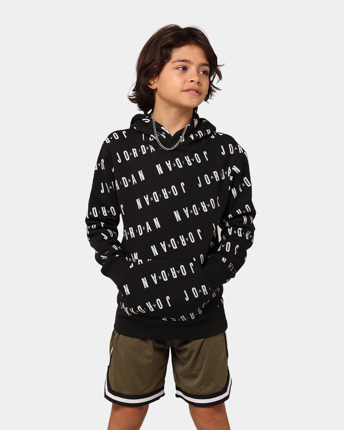 Jordan Kids' Essential AOP Pullover Hoodie Black Publish
