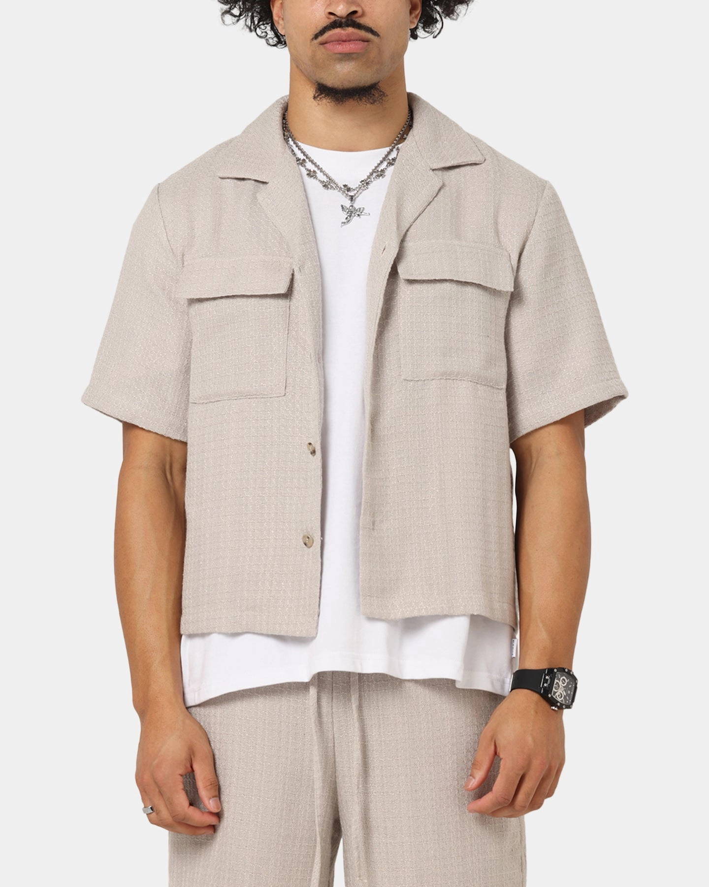 High-End Look XXIII Textured Button Up Shirt Stone