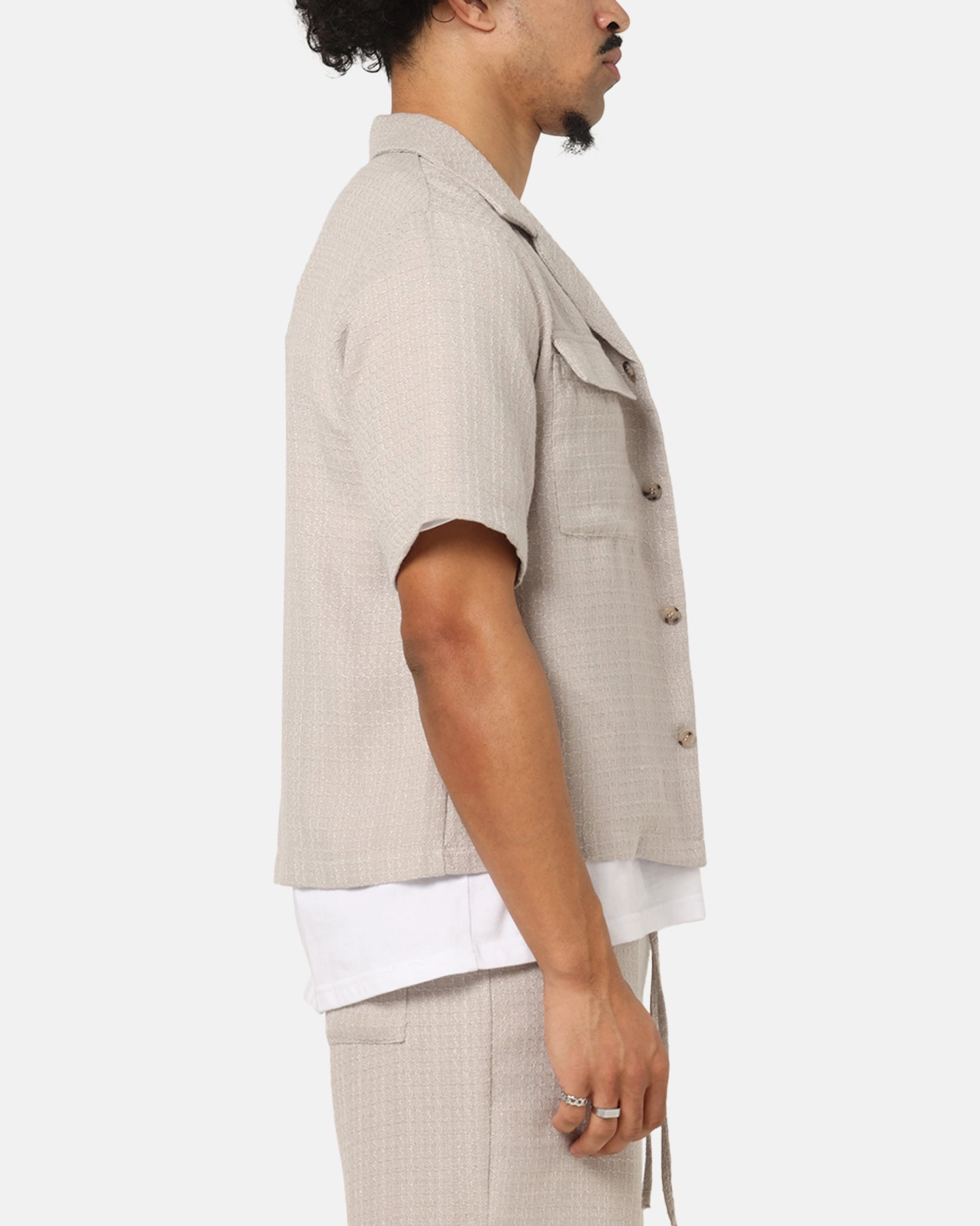 XXIII Textured Button Up Shirt Stone Low Maintenance