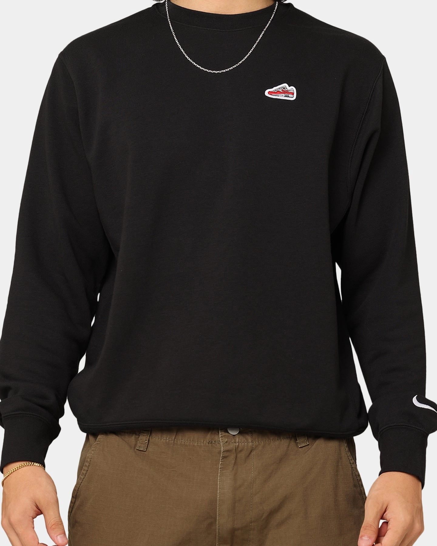 Nike Sportswear French Terry Crewneck Black/White Hygroscopic Fiber Blend
