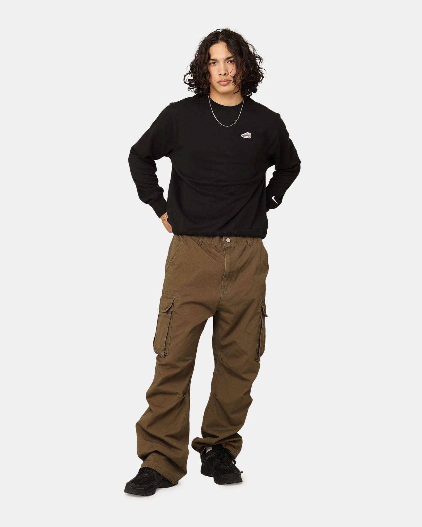 Nike Sportswear French Terry Crewneck Black/White Seasonal Layer Temperature Regulating Fabric