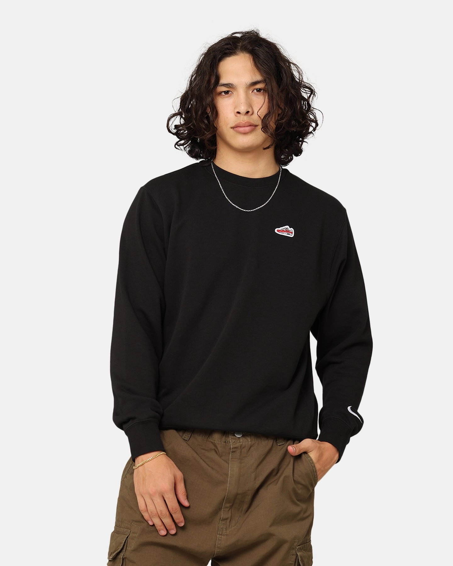 Nike Sportswear French Terry Crewneck Black/White Casual Styling Layering Fashion