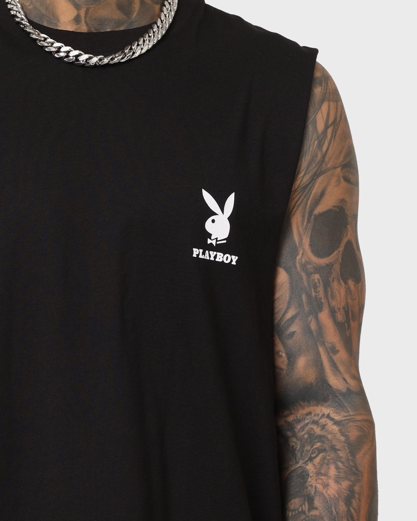 Playboy Linear Classic Bunny Stack T-Shirt Black Smooth Look Breathable mesh panel
