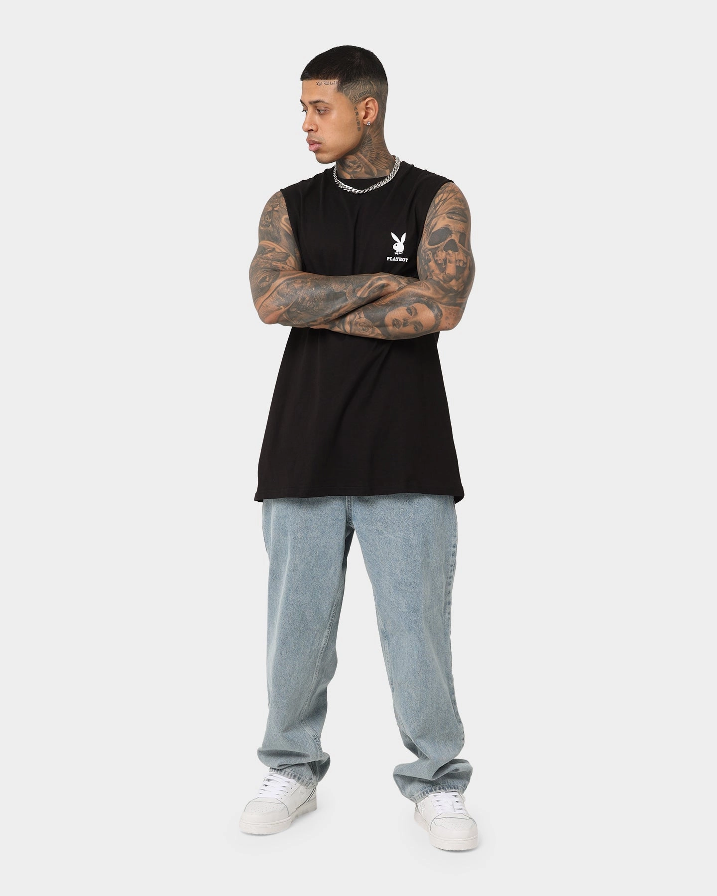 Playboy Linear Classic Bunny Stack T-Shirt Black Heather Jersey Material Cozy Apparel