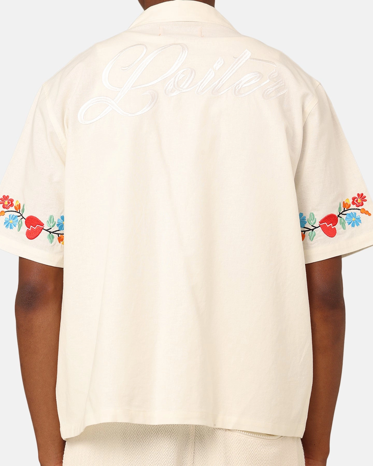 Loiter Oasis Embroidered Button Up Shirt Ecru Layered Collar Cozy Feel