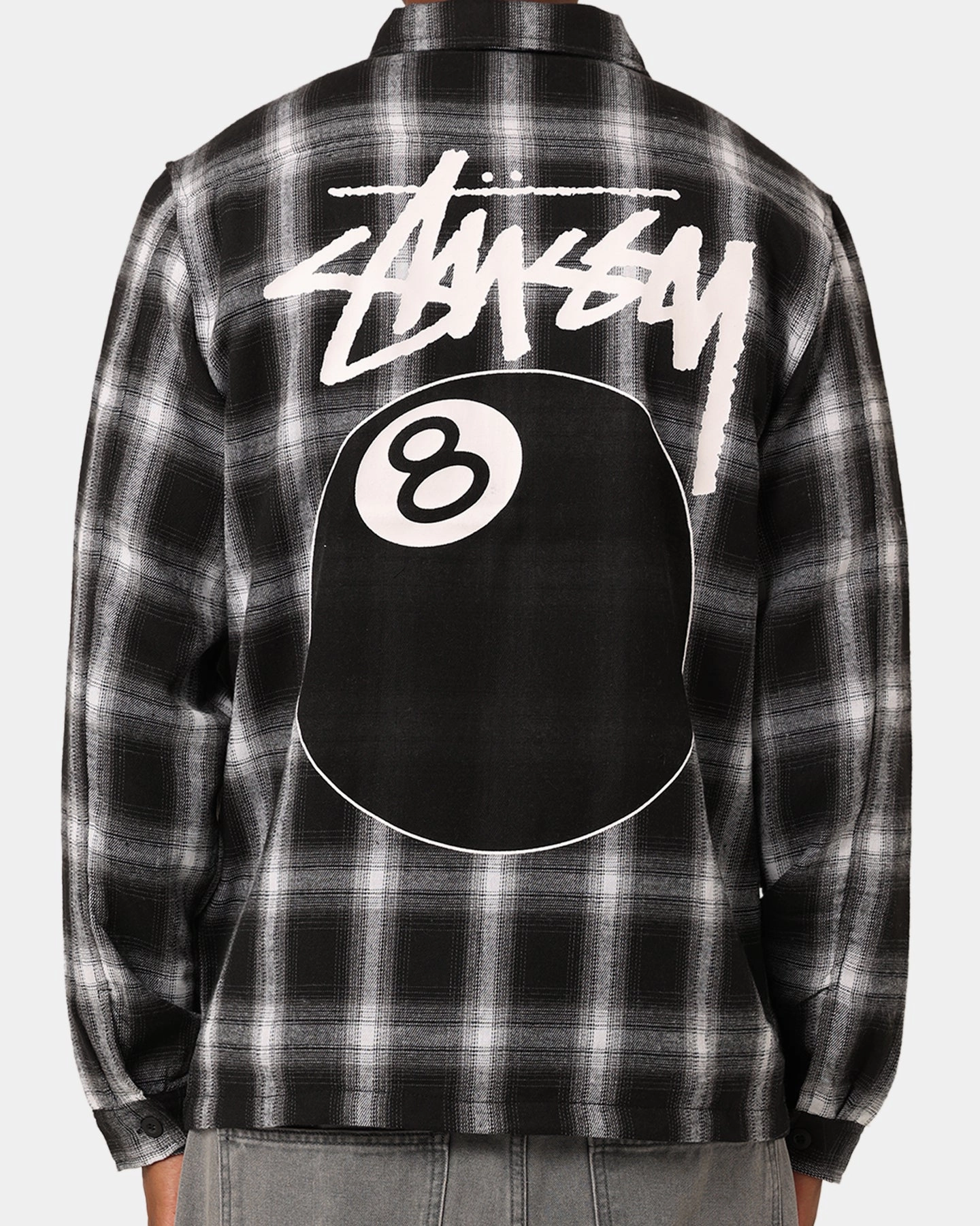 Hooded Stussy 8 Ball Checkered Zip Jacket Black