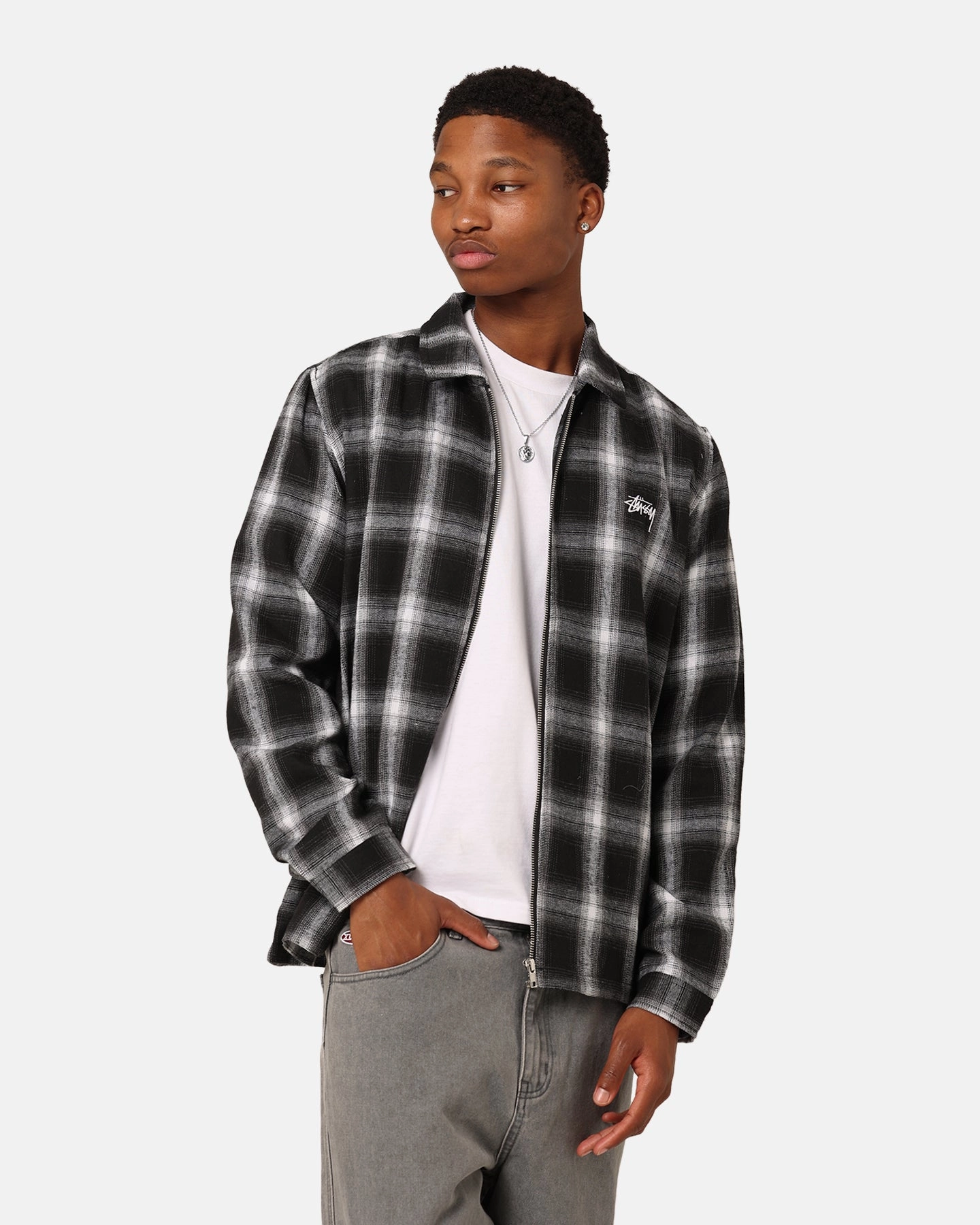 Stussy 8 Ball Checkered Zip Jacket Black New Arrival