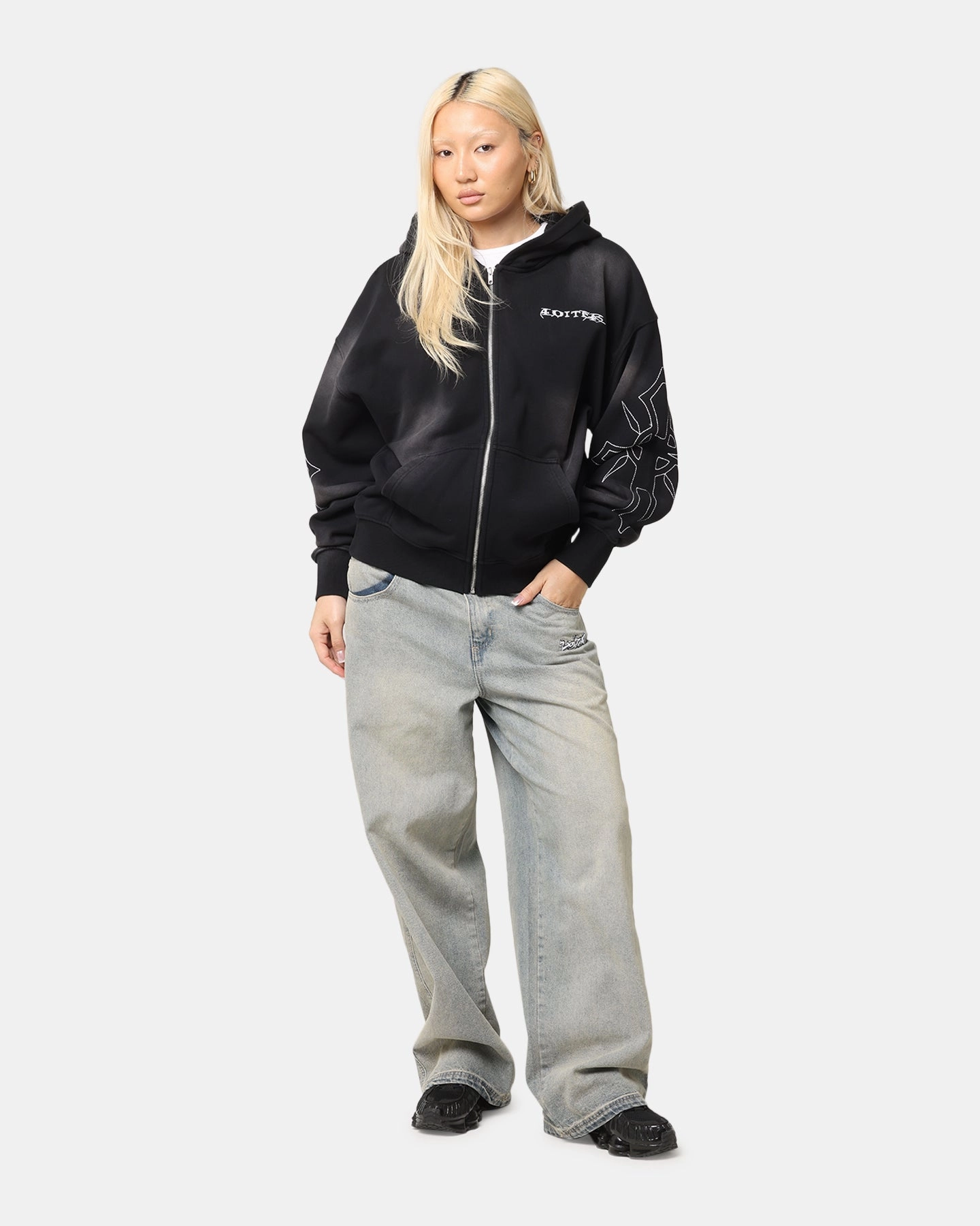 Loiter Atmosphere Full Zip Hoodie Vintage Black Vegan Leather