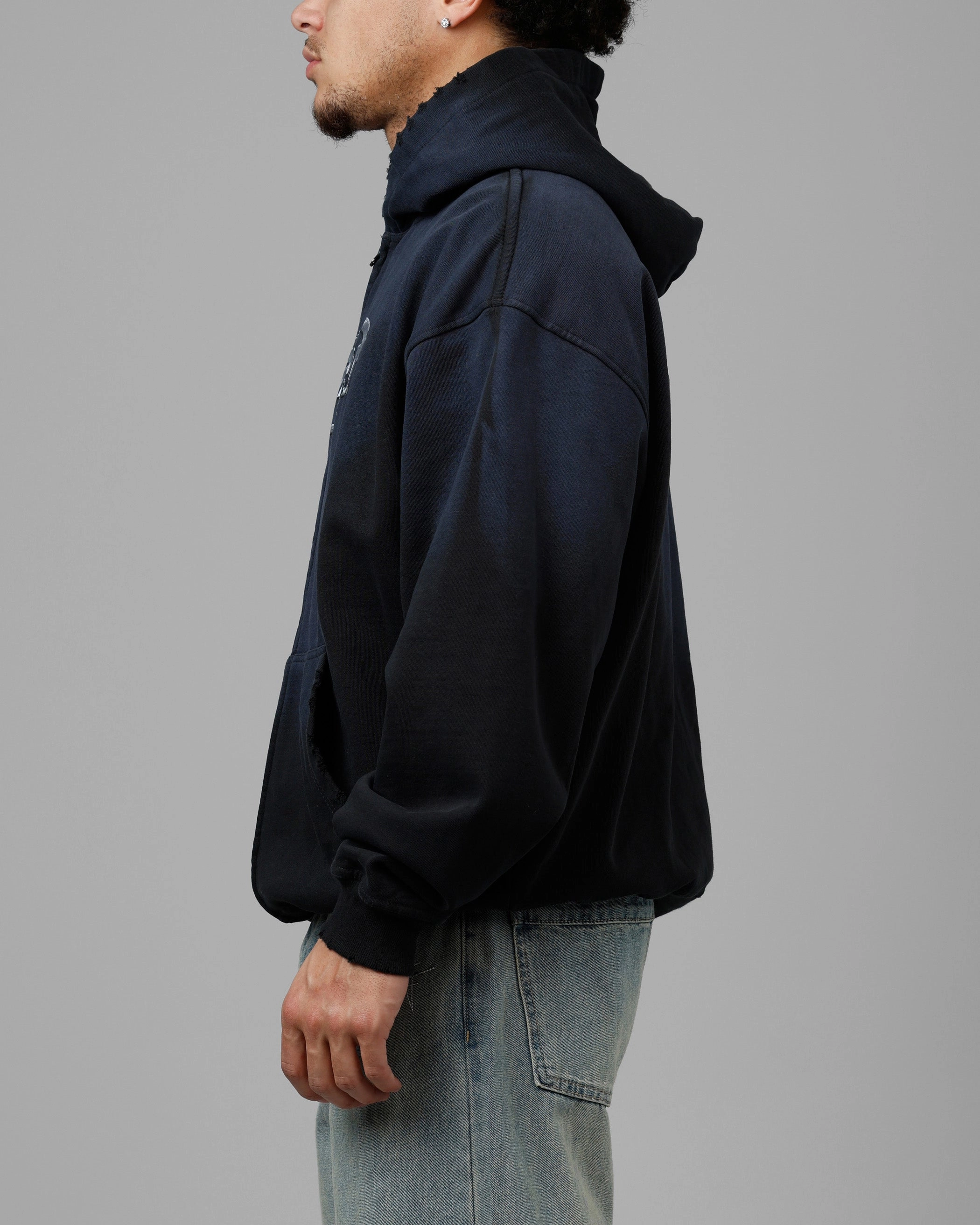 Insulated Lining Volunteer Loiter Chrome Logo Zip Hoodie Vintage Black