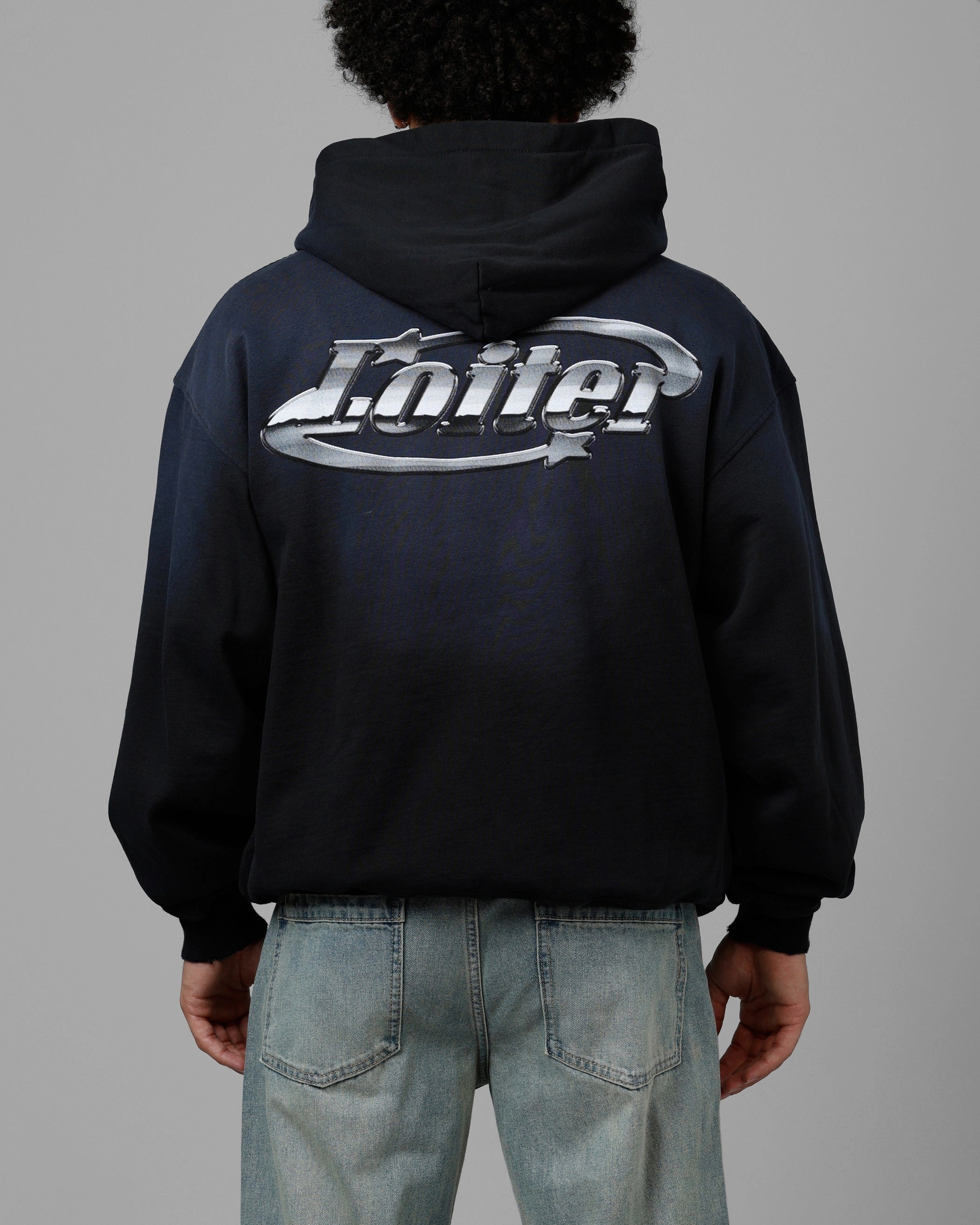 Loiter Chrome Logo Zip Hoodie Vintage Black Ornamental Spread