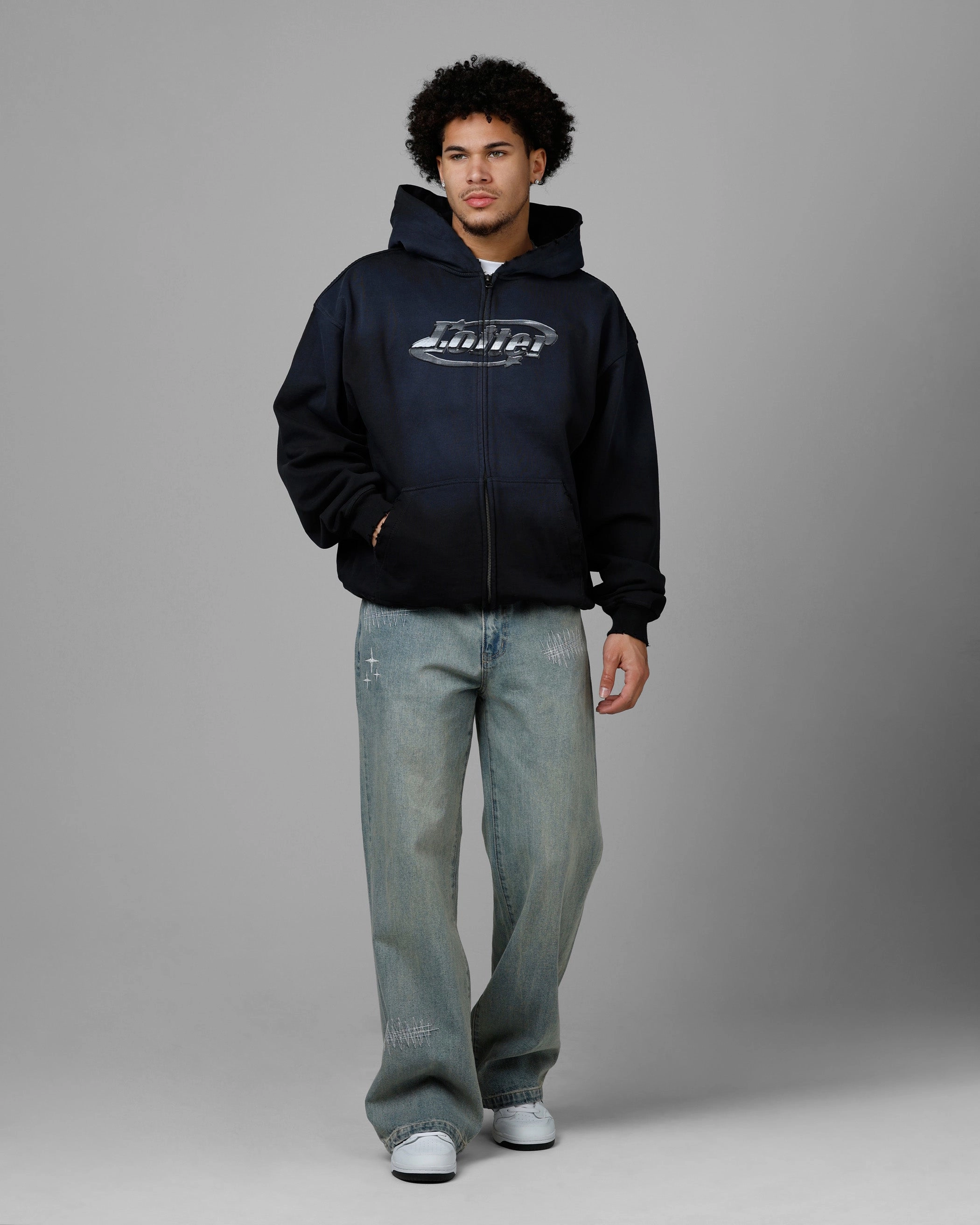 graduation party second - hand Loiter Chrome Logo Zip Hoodie Vintage Black