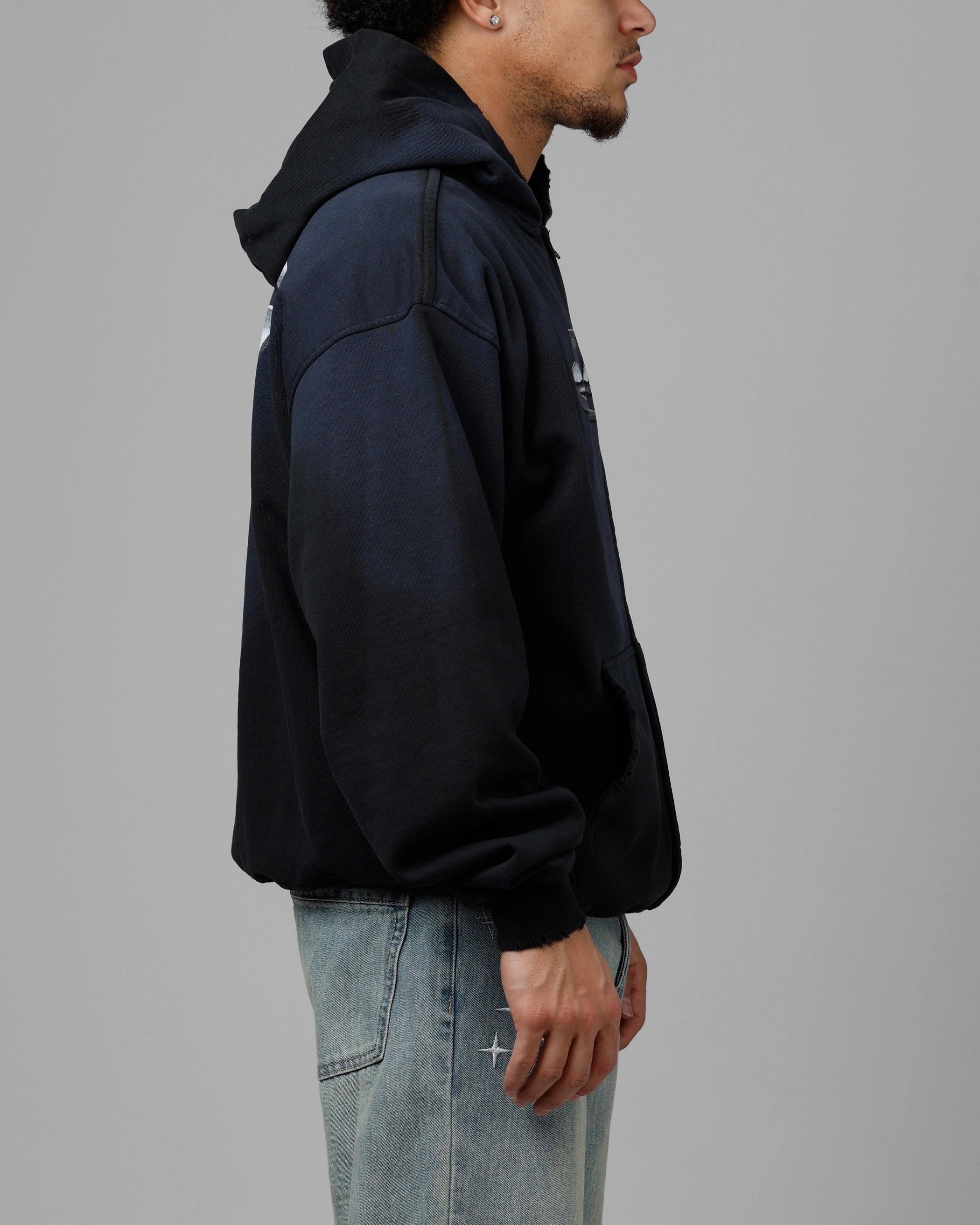 Low Profile Fasteners Loiter Chrome Logo Zip Hoodie Vintage Black