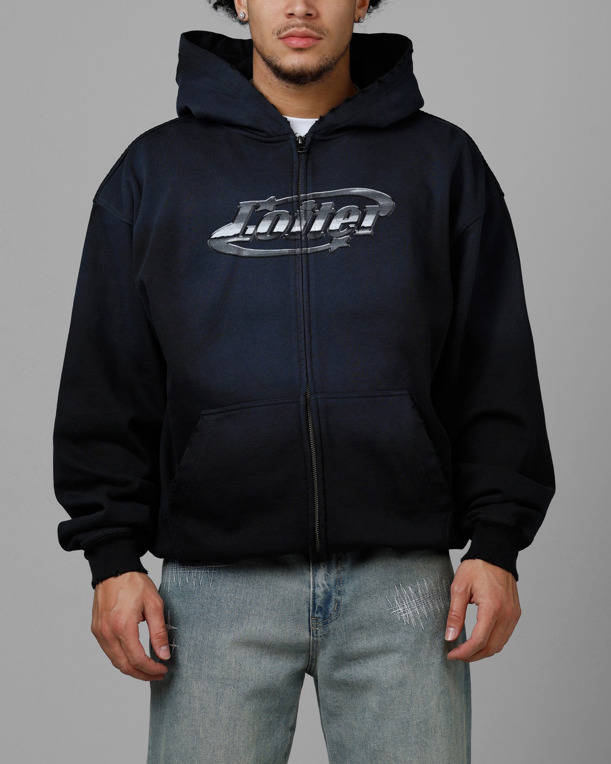 Loiter Chrome Logo Zip Hoodie Vintage Black monochromatic
