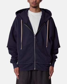 HiddenStorage Casual Outdoor Layer MNML Double Layer Zipper Sweater Washed Black