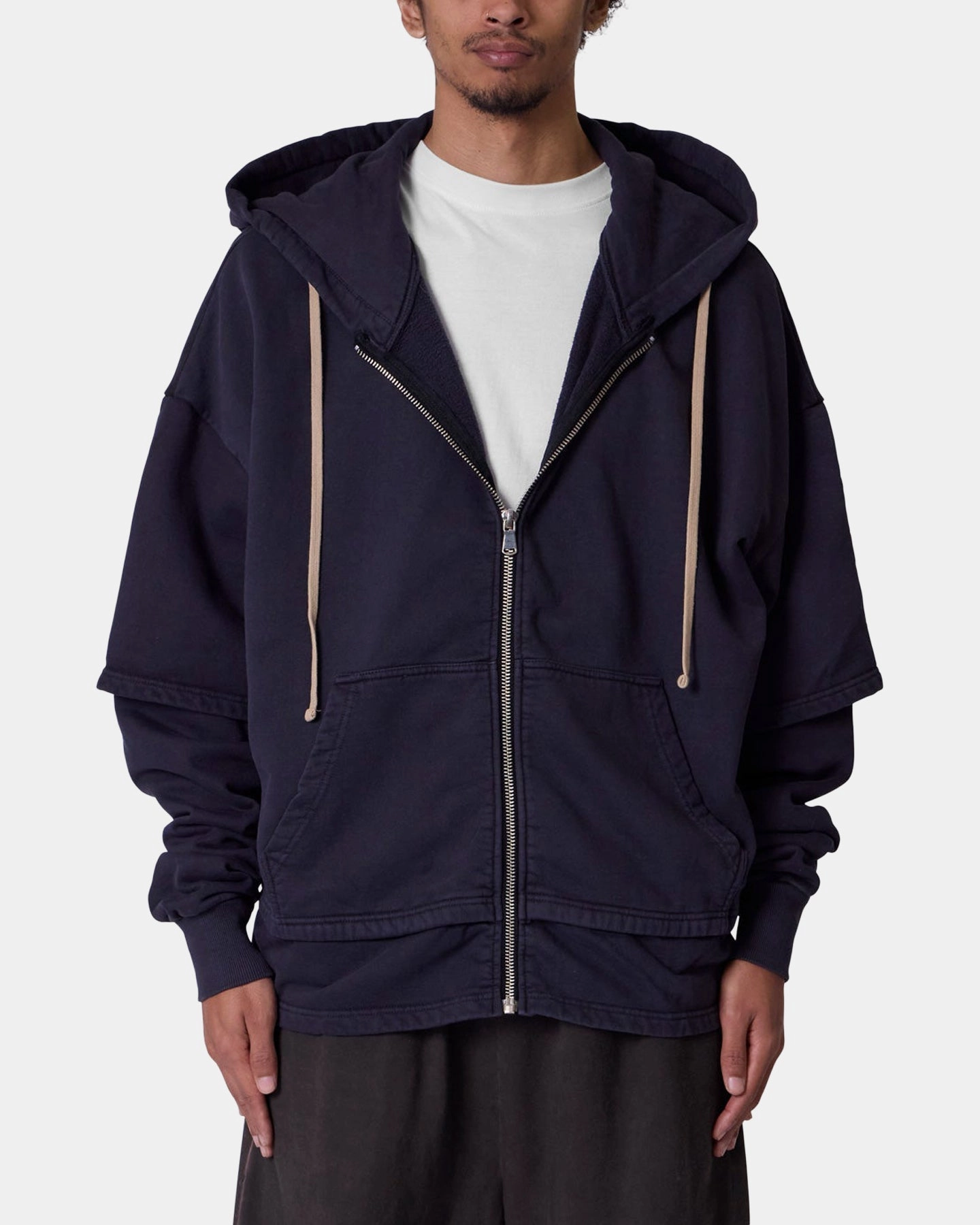 HiddenStorage Casual Outdoor Layer MNML Double Layer Zipper Sweater Washed Black