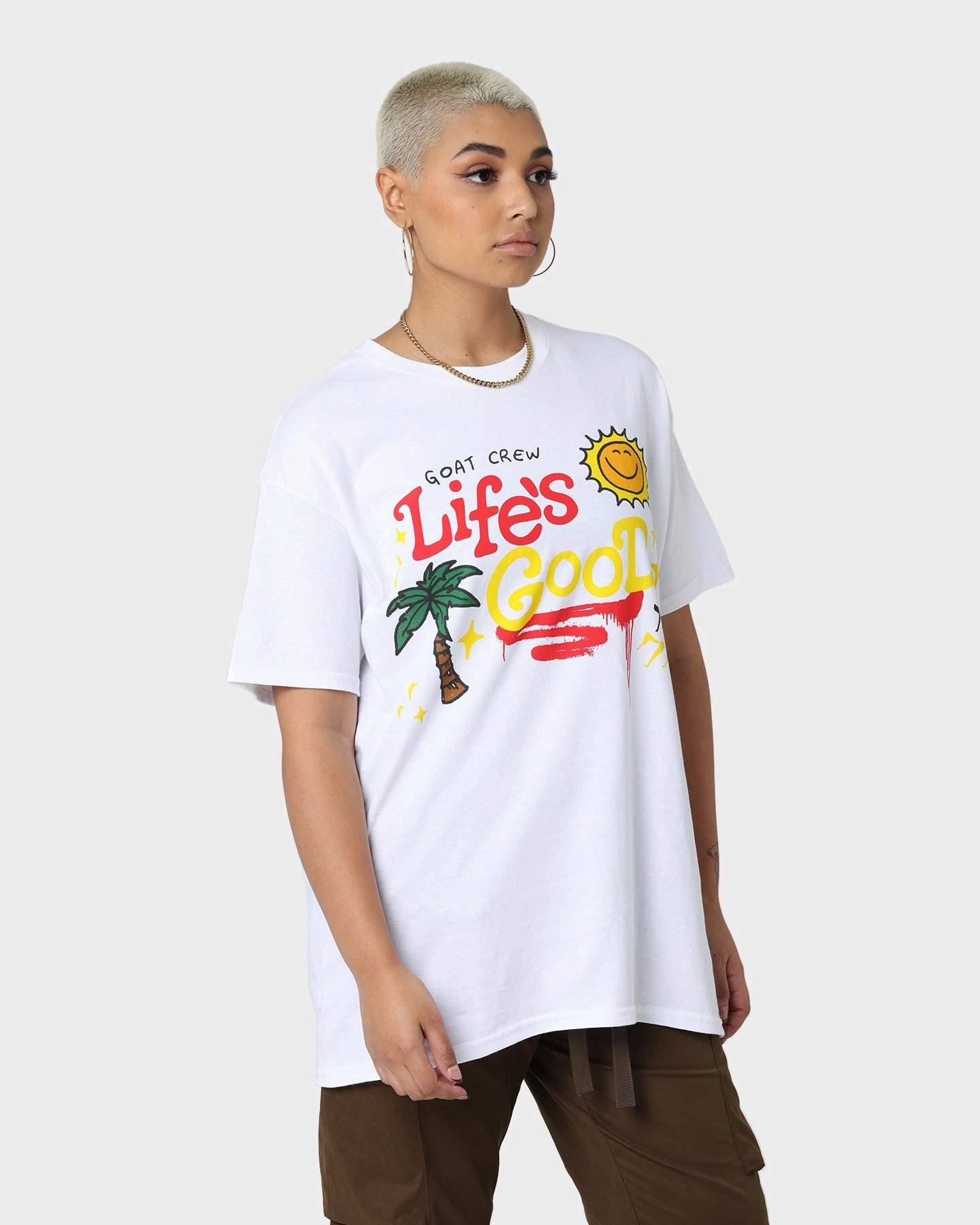 Goat Crew Life Is Good T-Shirt White Relaxed and Comfy