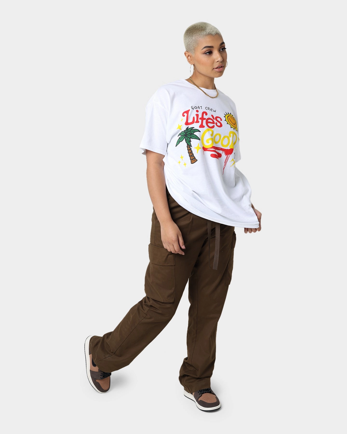 Cool Layering Goat Crew Life Is Good T-Shirt White