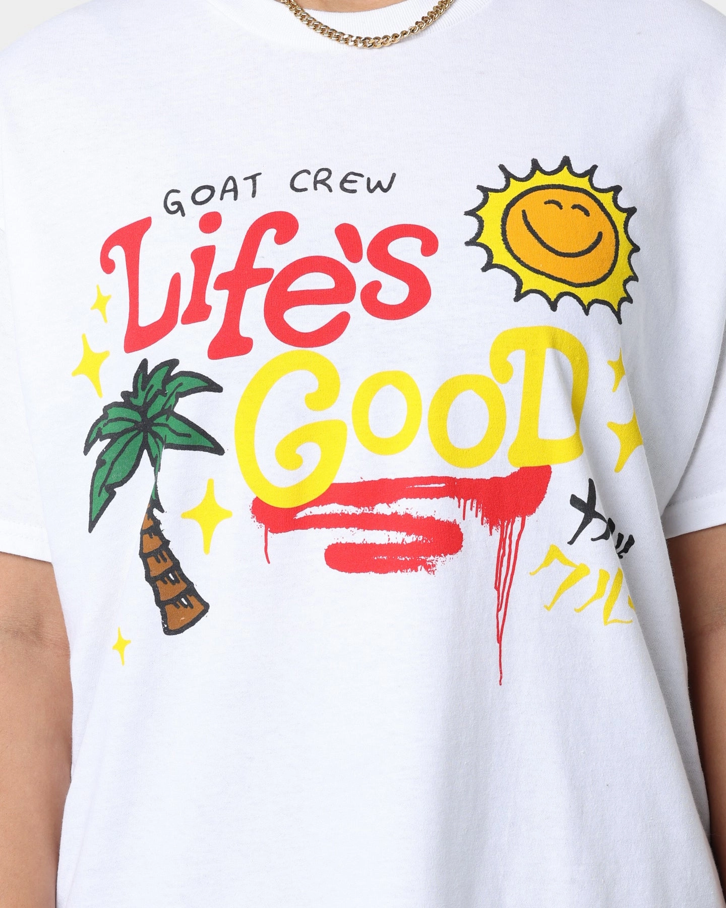 V neck Stylish Comfort Goat Crew Life Is Good T-Shirt White