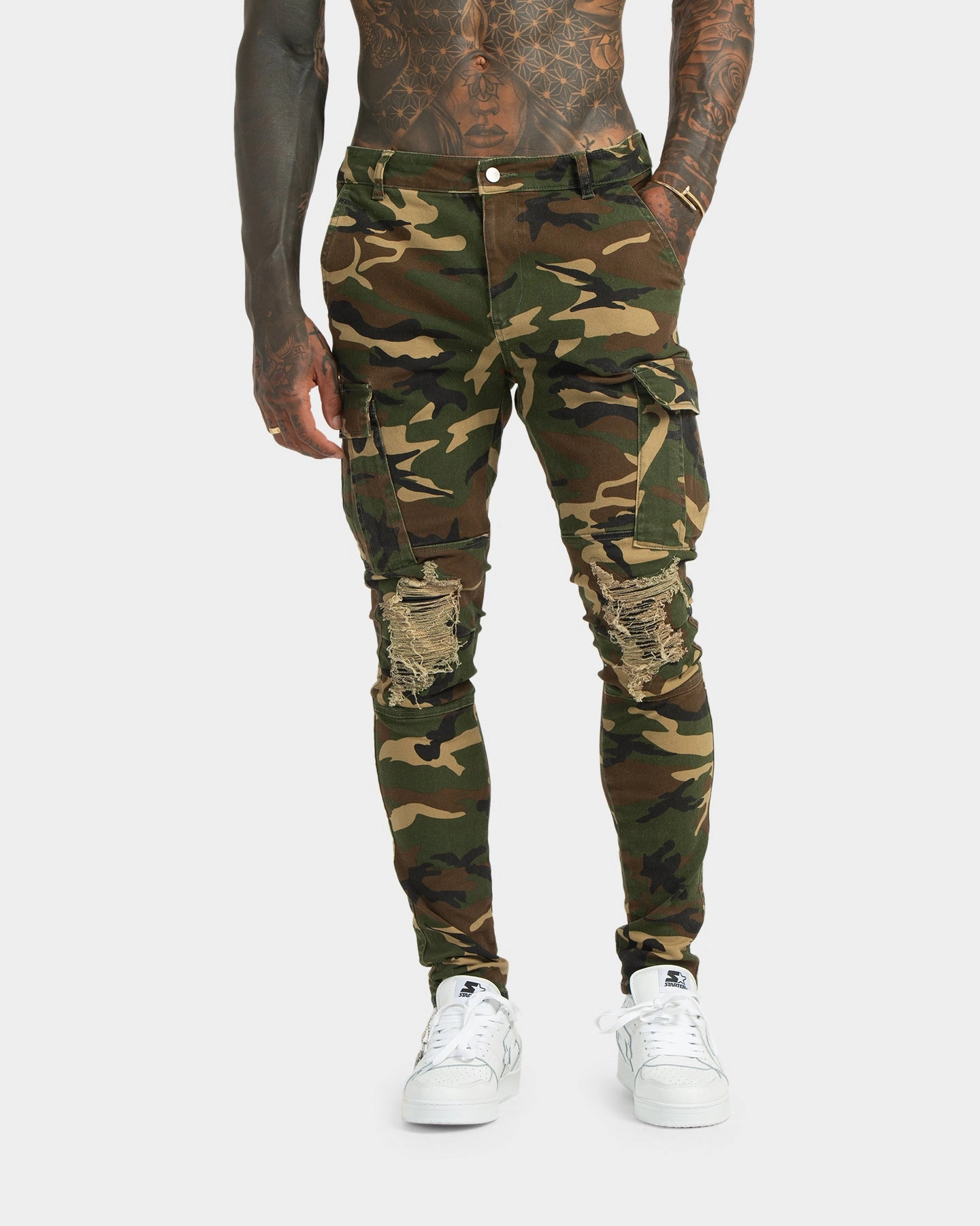 XXIII Sergeant Camo Ripped Jeans Camo Night Out Bold Look Trendy High Quality