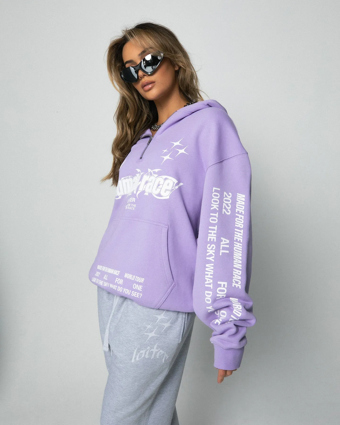 Loiter Rave Zip Hoodie Lilac Layered construction