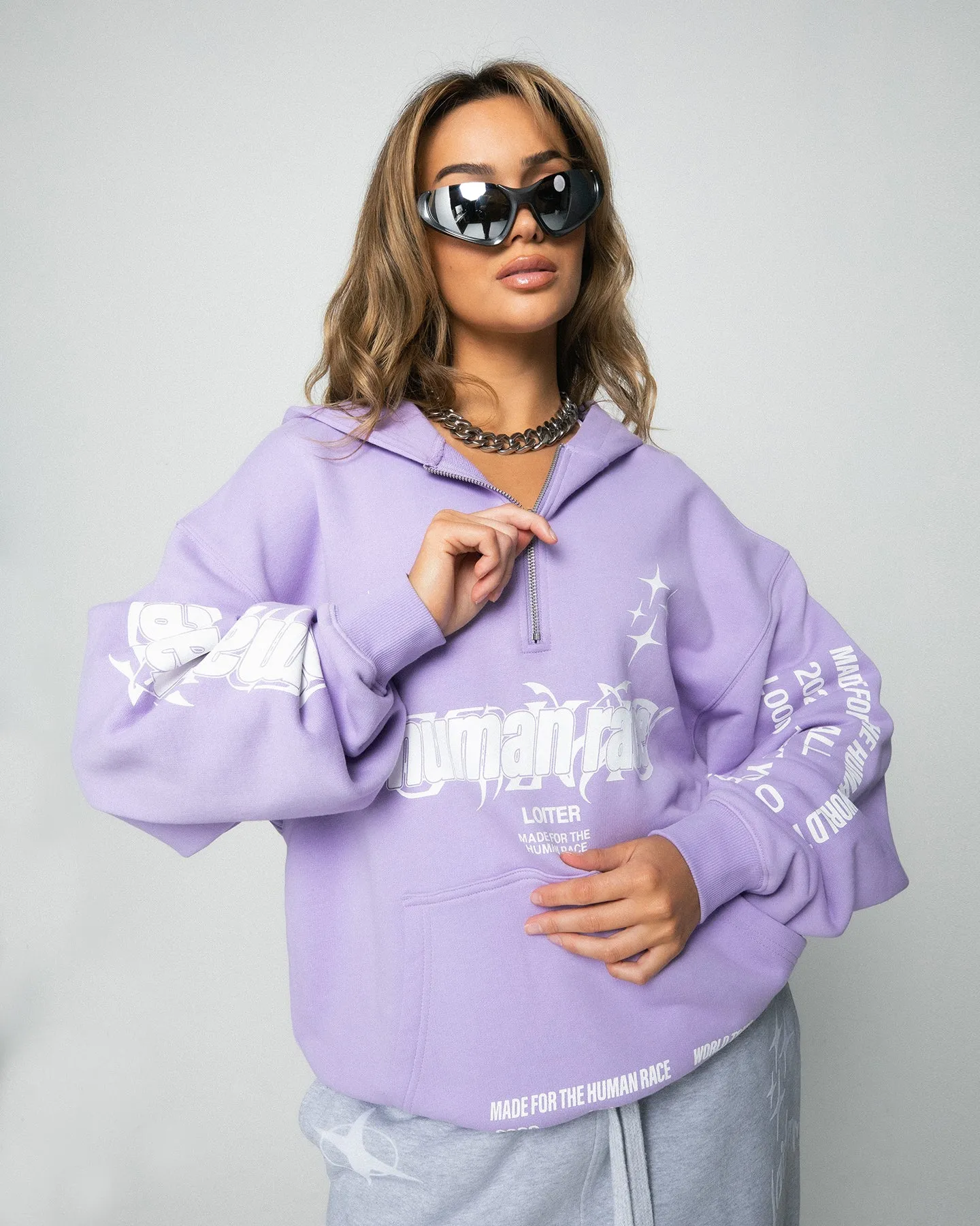 Loiter Rave Zip Hoodie Lilac Weekend Comfort
