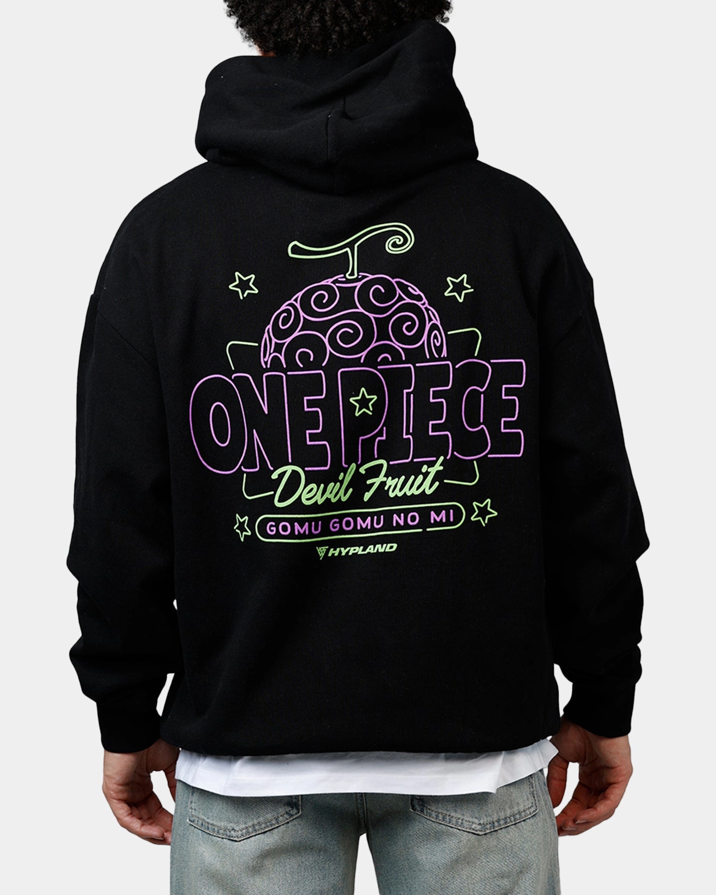 Hypland X One Piece Neon Gomu Hoodie Black Draw Windproof Outer Layer