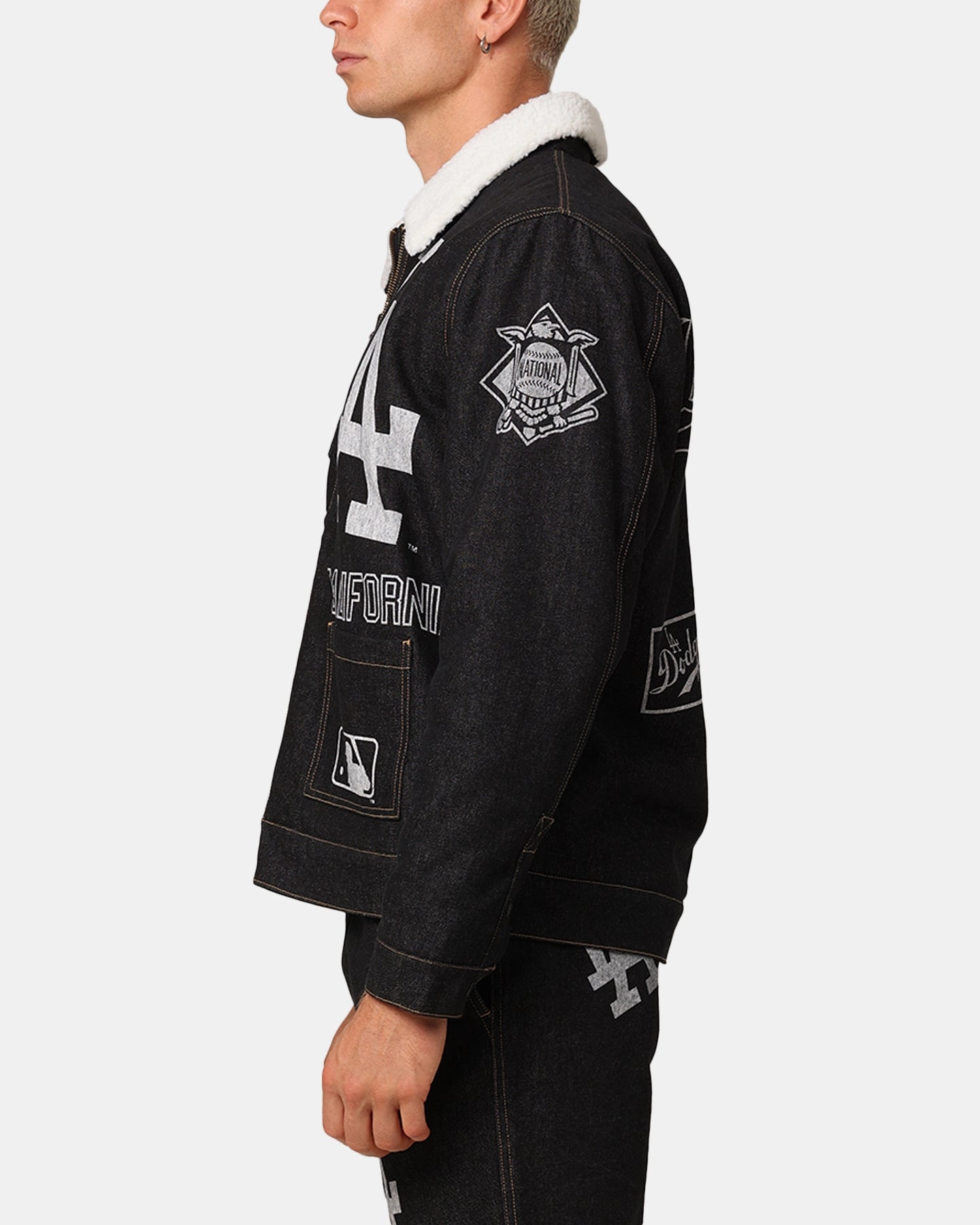 Multipurpose Utility Majestic Athletic Los Angeles Dodgers Etched Denim Shacket Washed Black Denim