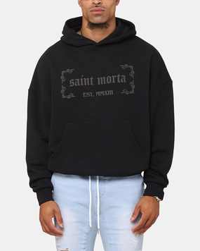 Saint Morta Repentant Heart Boxy Hoodie Black/Black Noise Free Fabric Windproof Closure