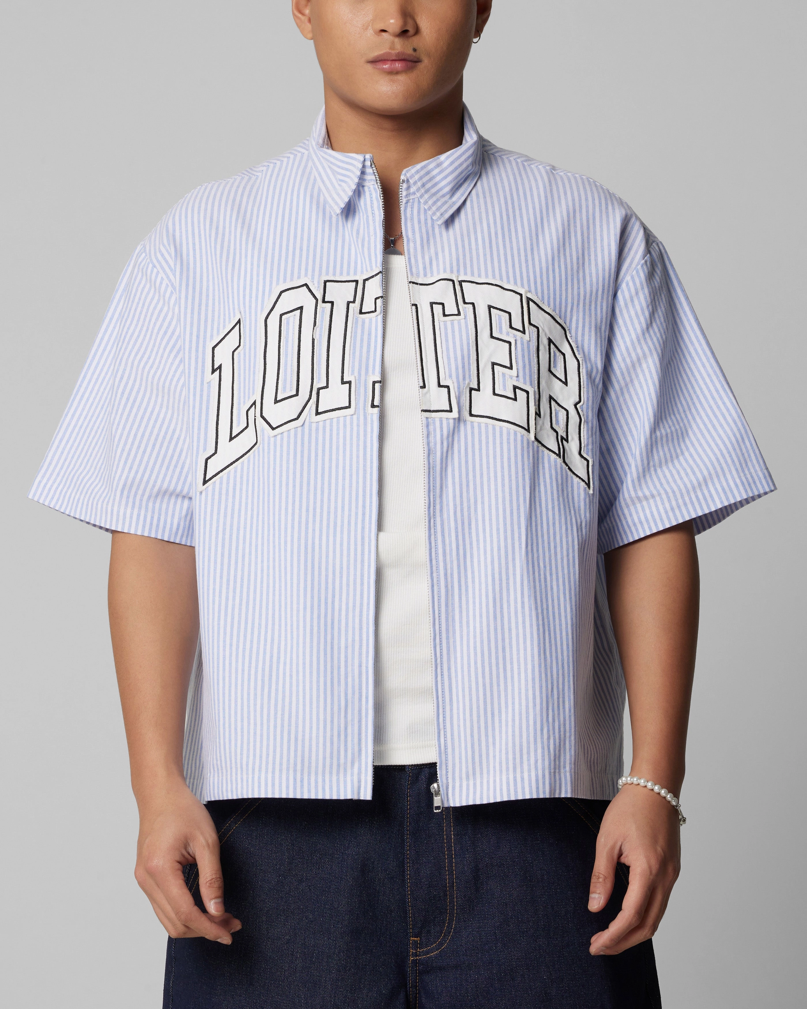 Polished Style Loiter Studio Zip Shirt Blue Stripe