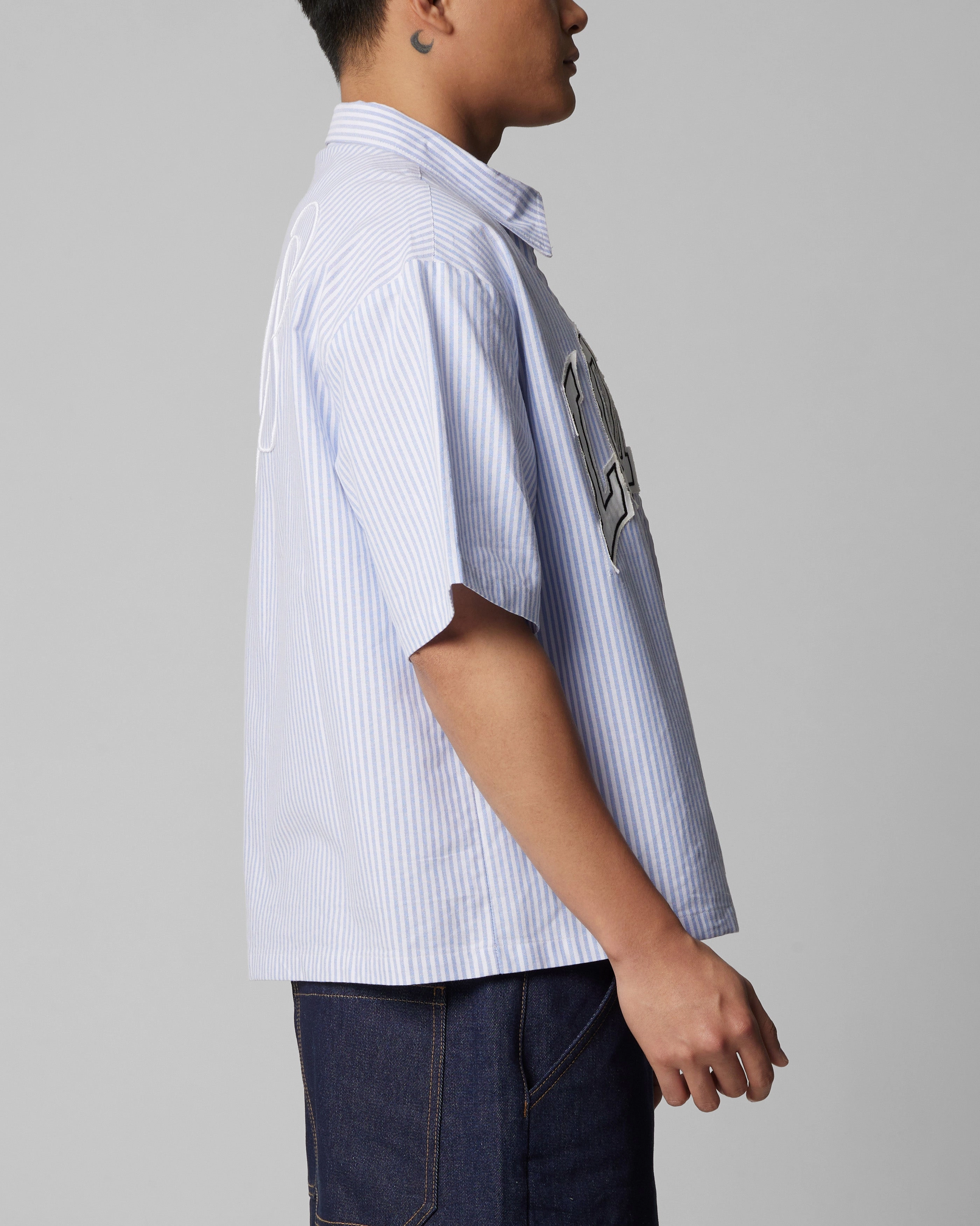 Loiter Studio Zip Shirt Blue Stripe Modern Look