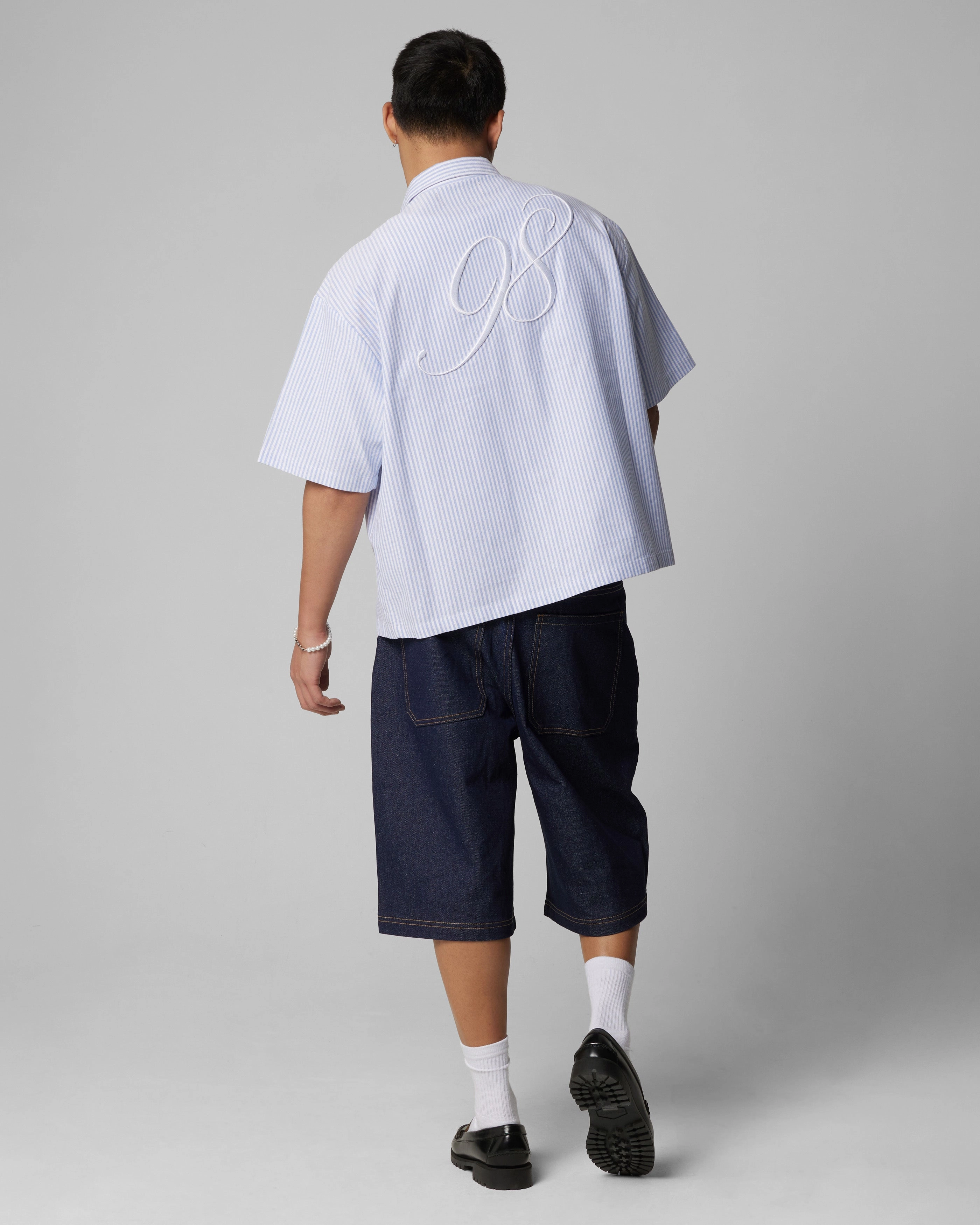 Patterned Design Dynamic Design Loiter Studio Zip Shirt Blue Stripe