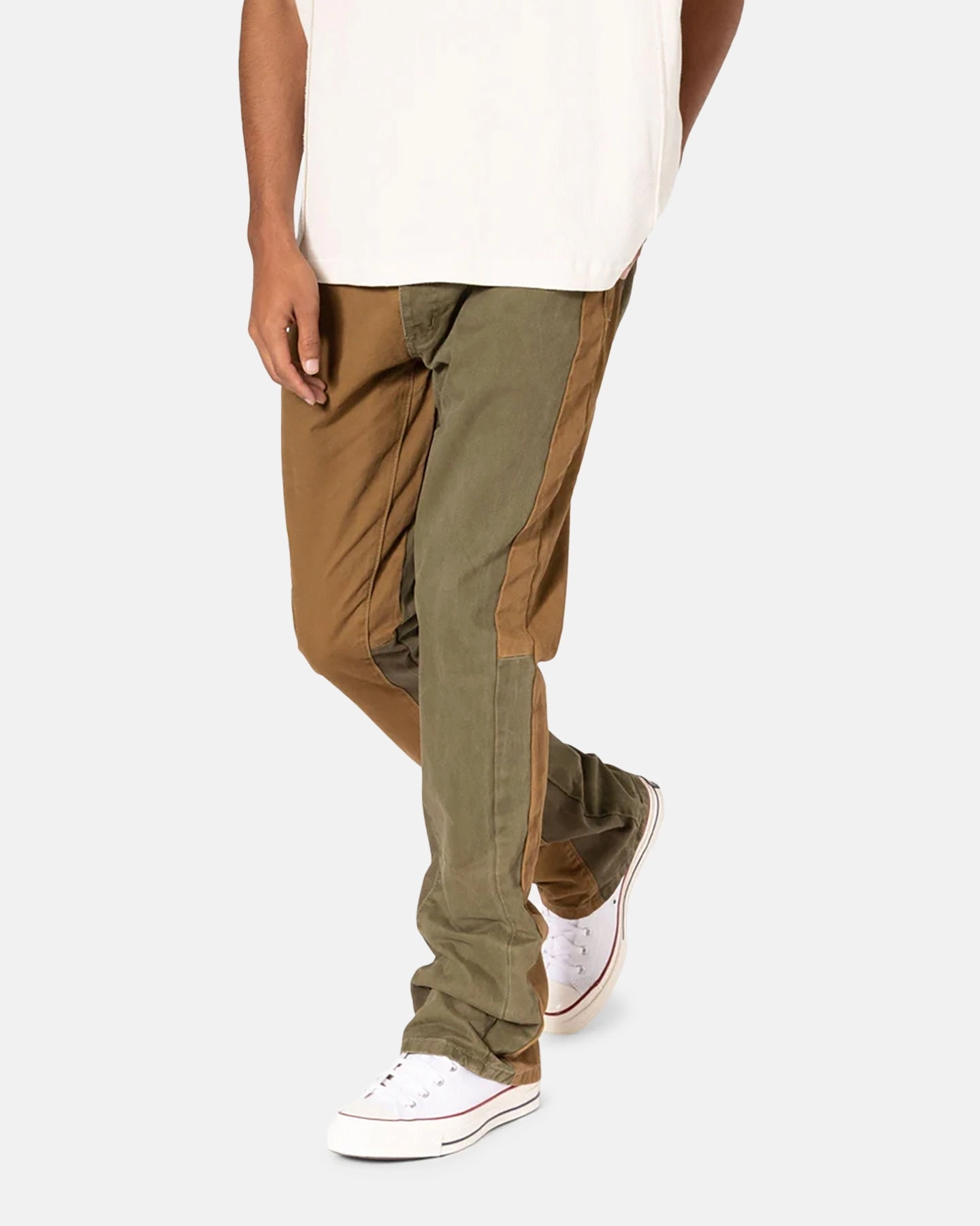 MNML B680 Colour Block Denim Jeans Olive Lightweight Shorts Flexible Fabric