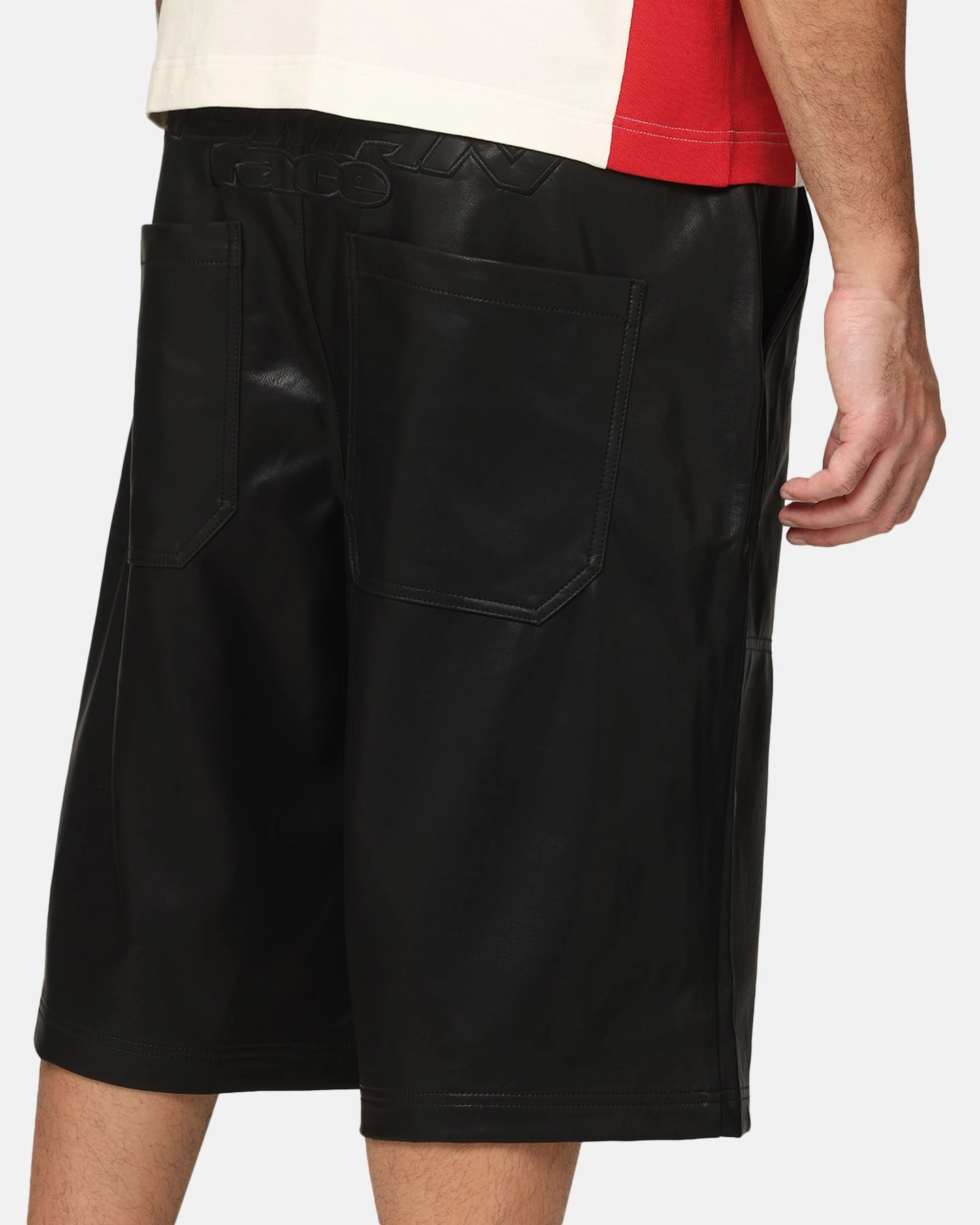 corduroy shorts TaglessLabeling Loiter Motor PU Leather Shorts Black