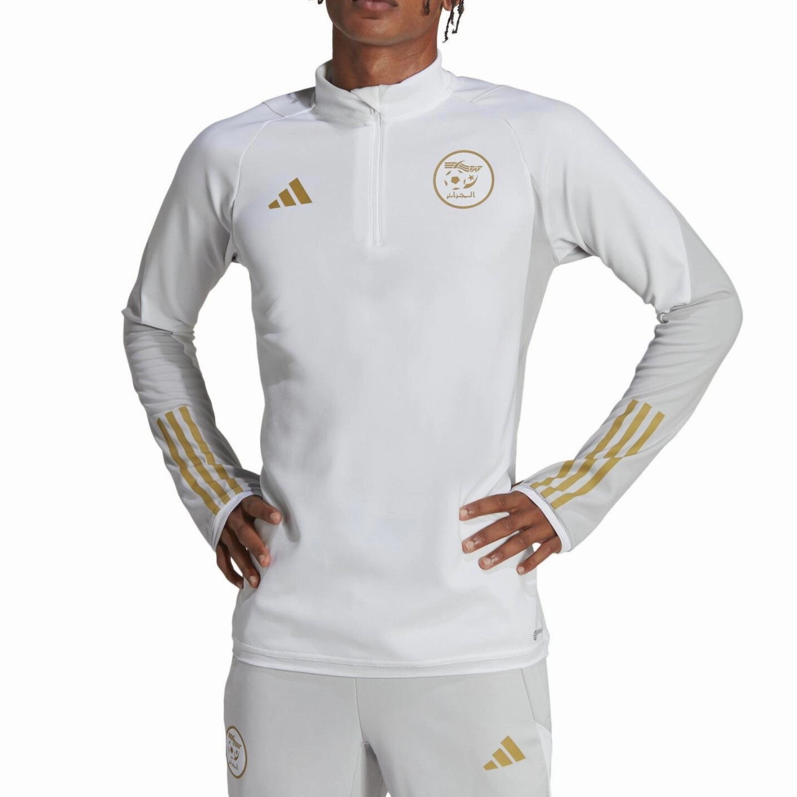 Wide Coverage Waistband cap venue Algeria training technical Soccer tracksuit 2022/23 white/gold - Adidas