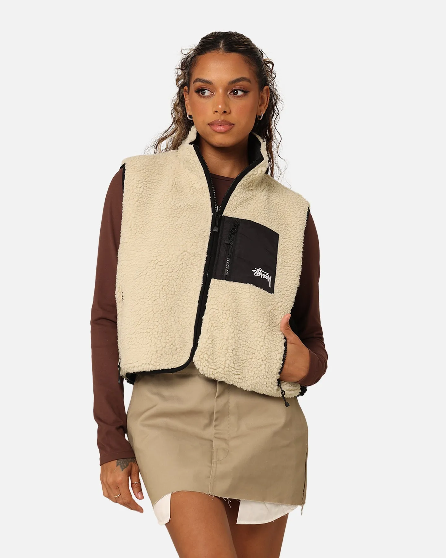 Stussy Women's 8 Ball Reversible Cropped Vest Black Storm Protection