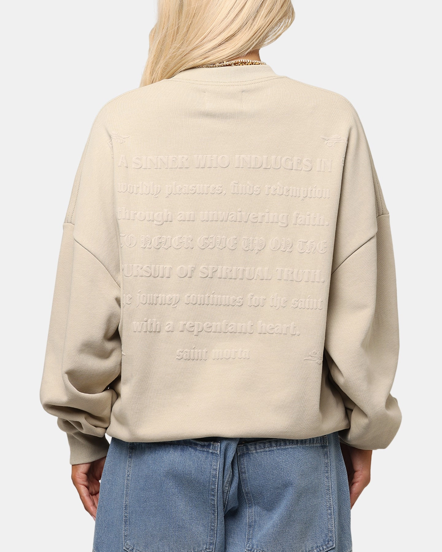 Saint Morta Repentant Heart Crewneck Stone Basic Layering Comfortable Knit