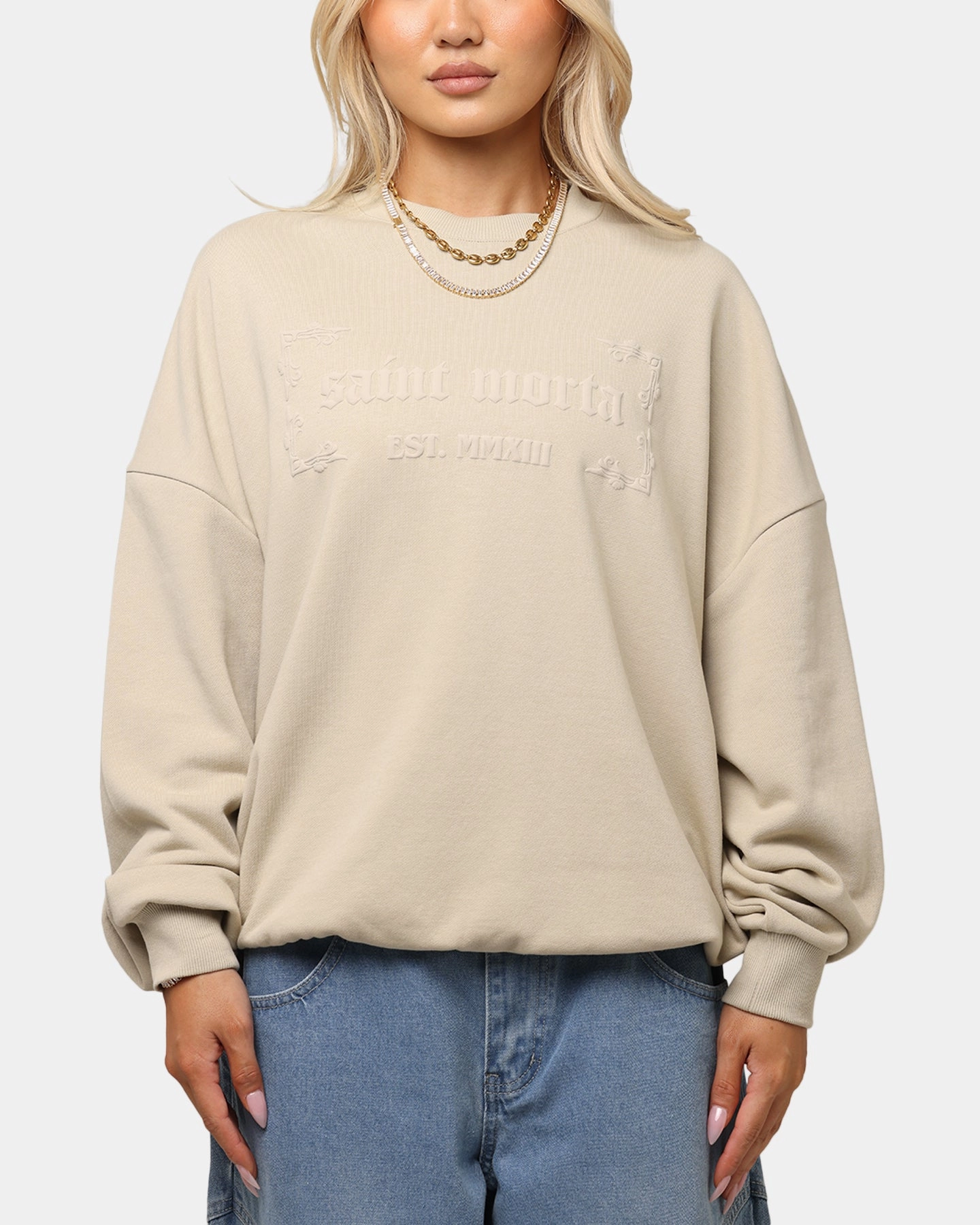 Saint Morta Repentant Heart Crewneck Stone Snuggle Look