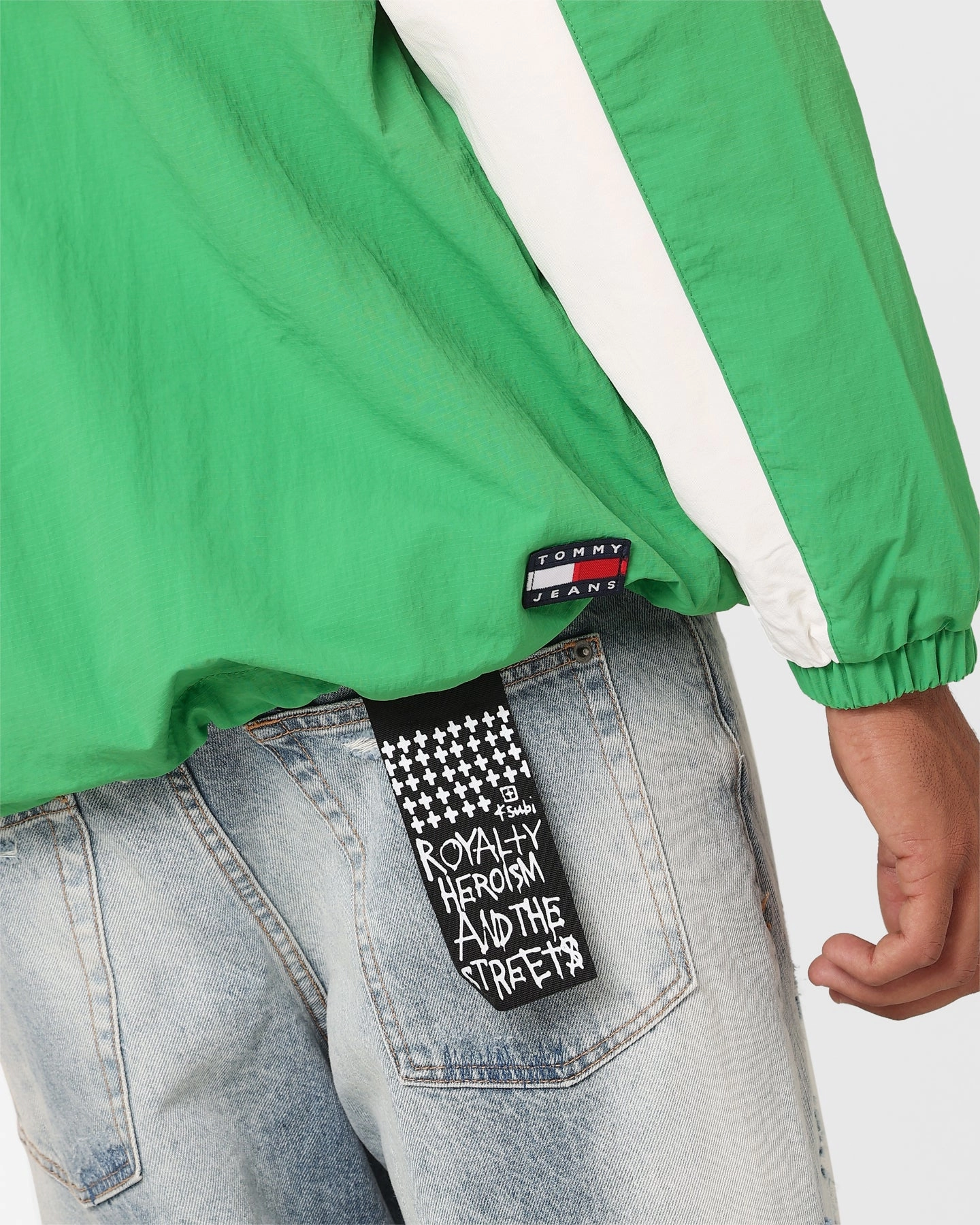 Tommy Jeans Oversized Chicago Archive Popover Windbreaker Jacket Coastal Green/Multi Soft Touch Interior