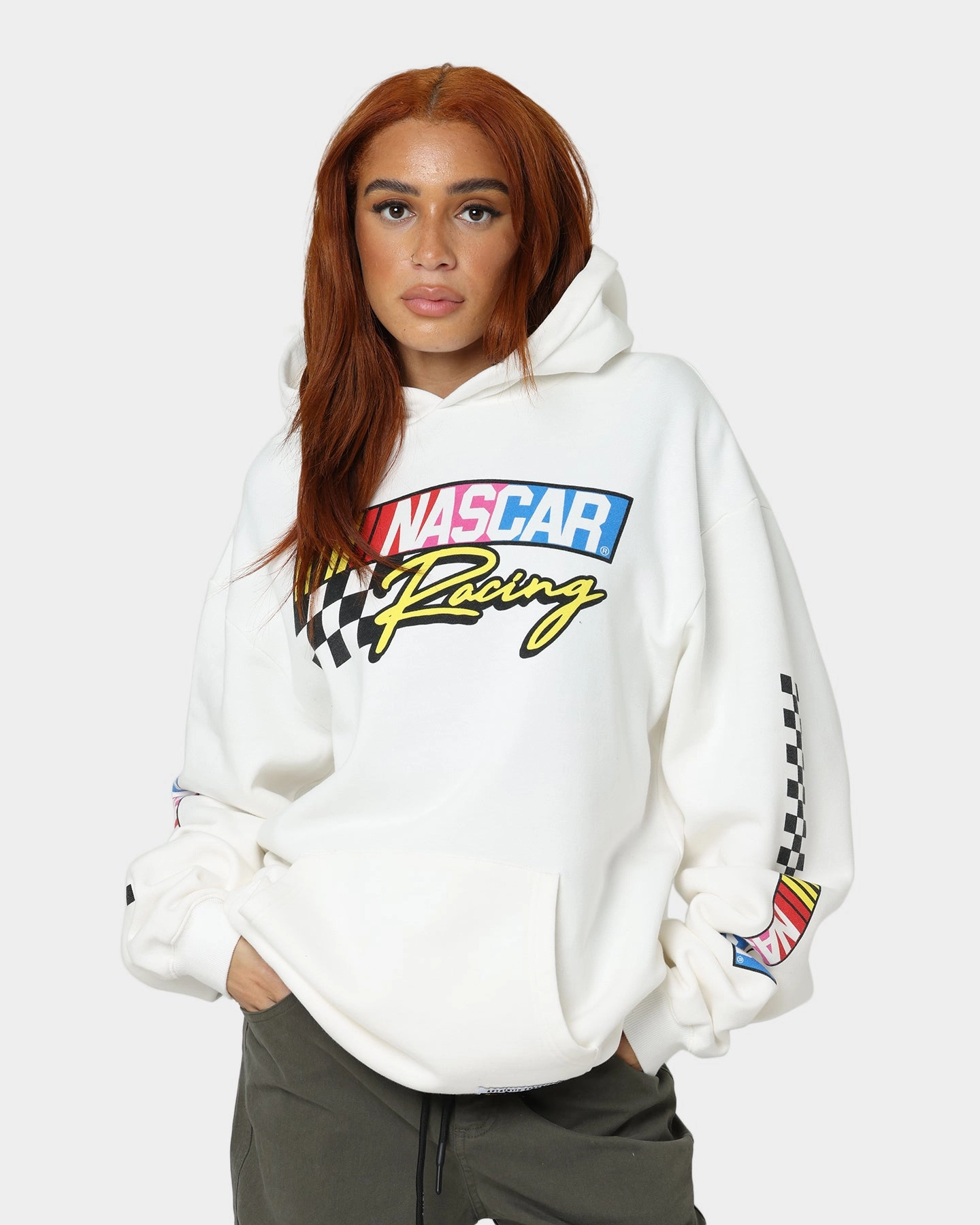 Noise Reducing Zippers Lightweight Padding NASCAR NASCAR Racing Hoodie Vintage White
