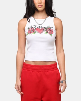 Bound Edges Ed Hardy Women's Rose Tank Top White