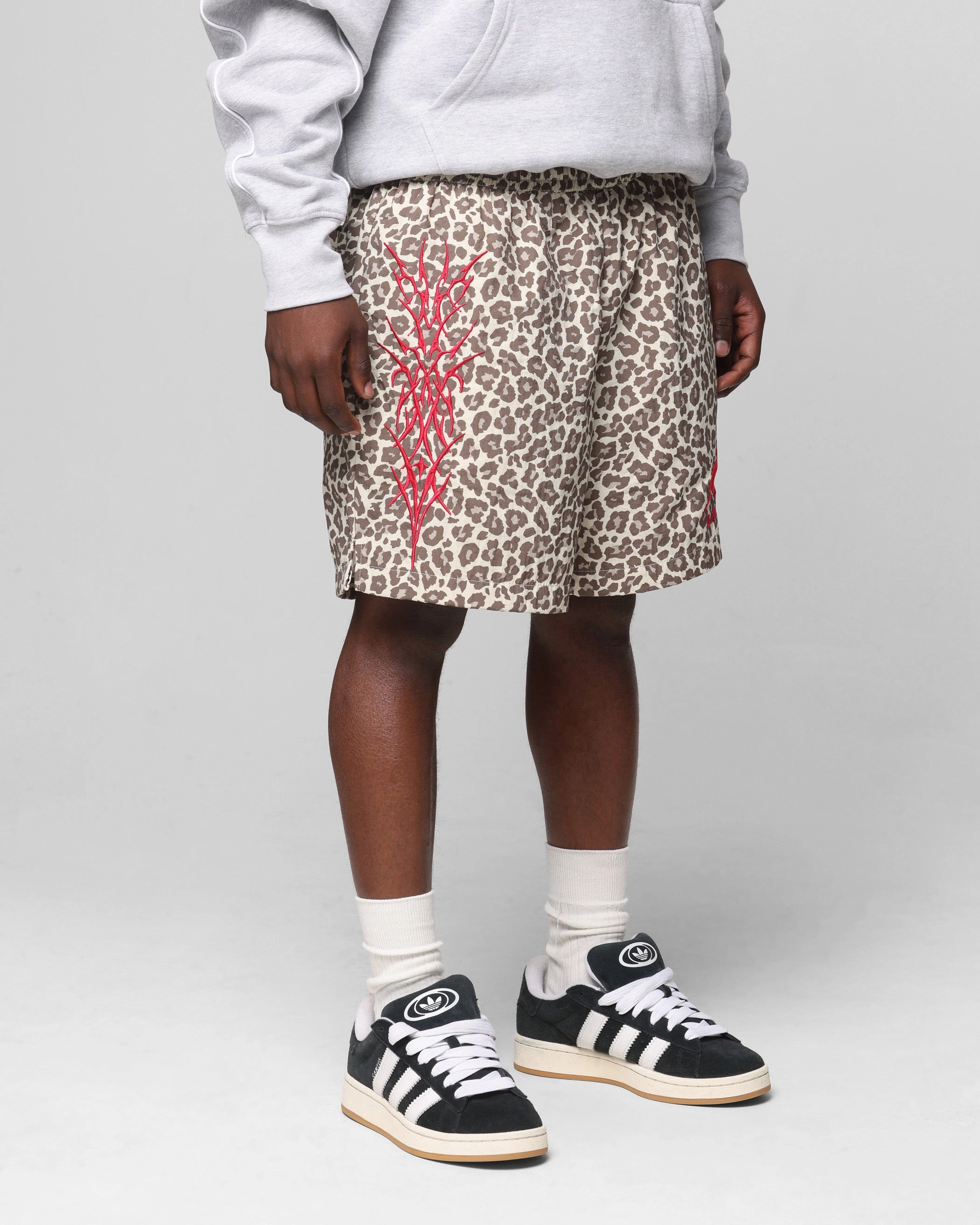 Reflective Safety Stripes teenagers Loiter Cyber Beach Shorts Snow Leopard